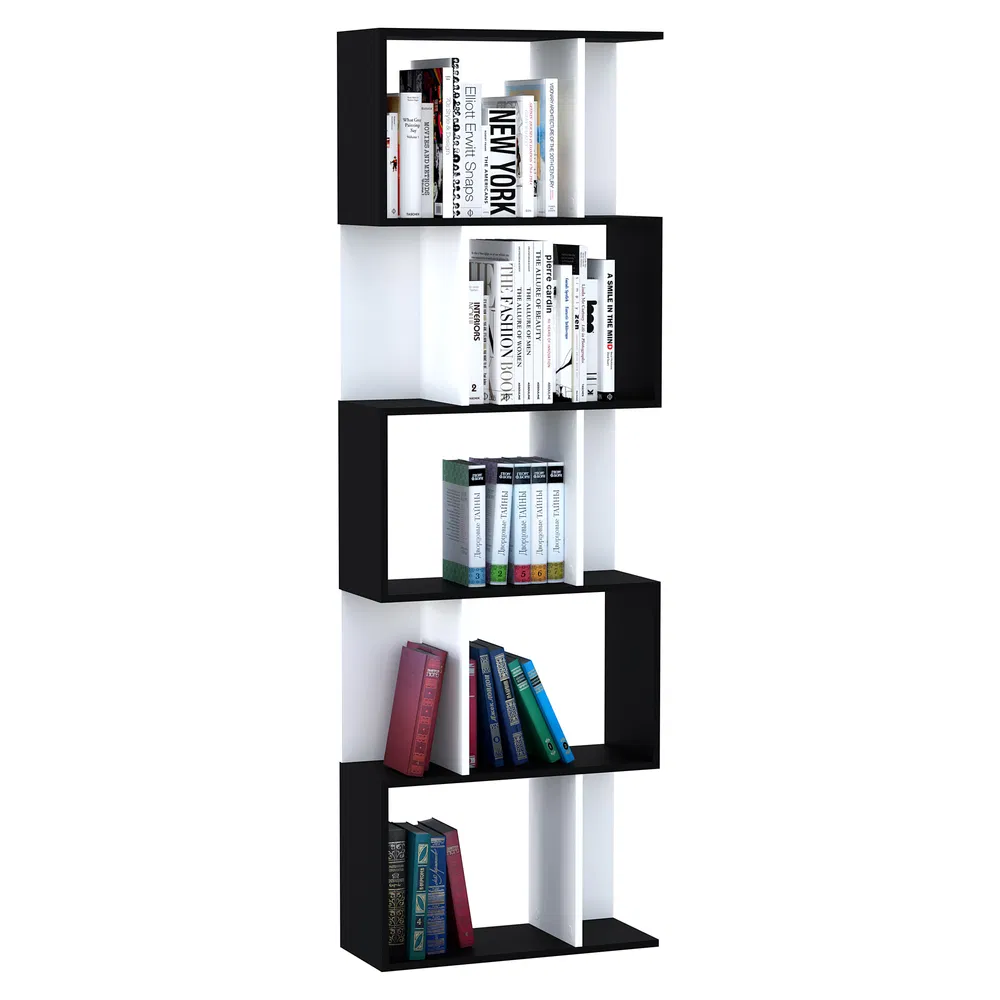 Modern Bookcase 5-Tier Display Shelf Storage Shelf Room Divider Living Room Home Office Furniture, Black photo 7
