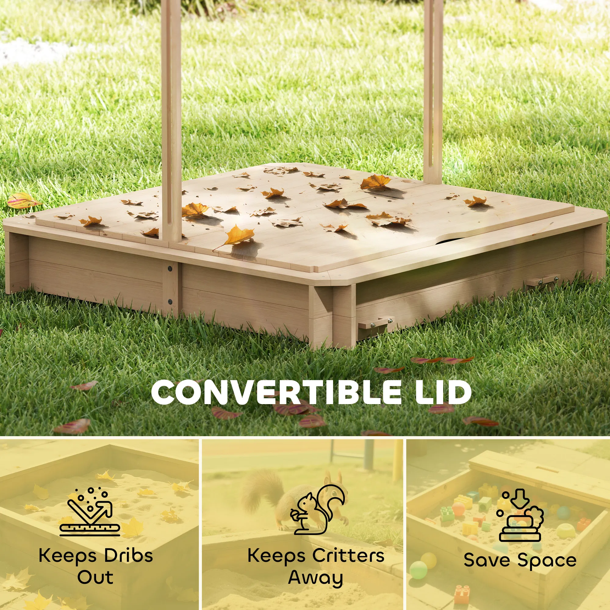 Kids Wooden Sandbox Outdoor Backyard Playset Children Play Station w/ Adjustable Canopy & Convertible Bench Sand for 3-7 Years Old photo 2