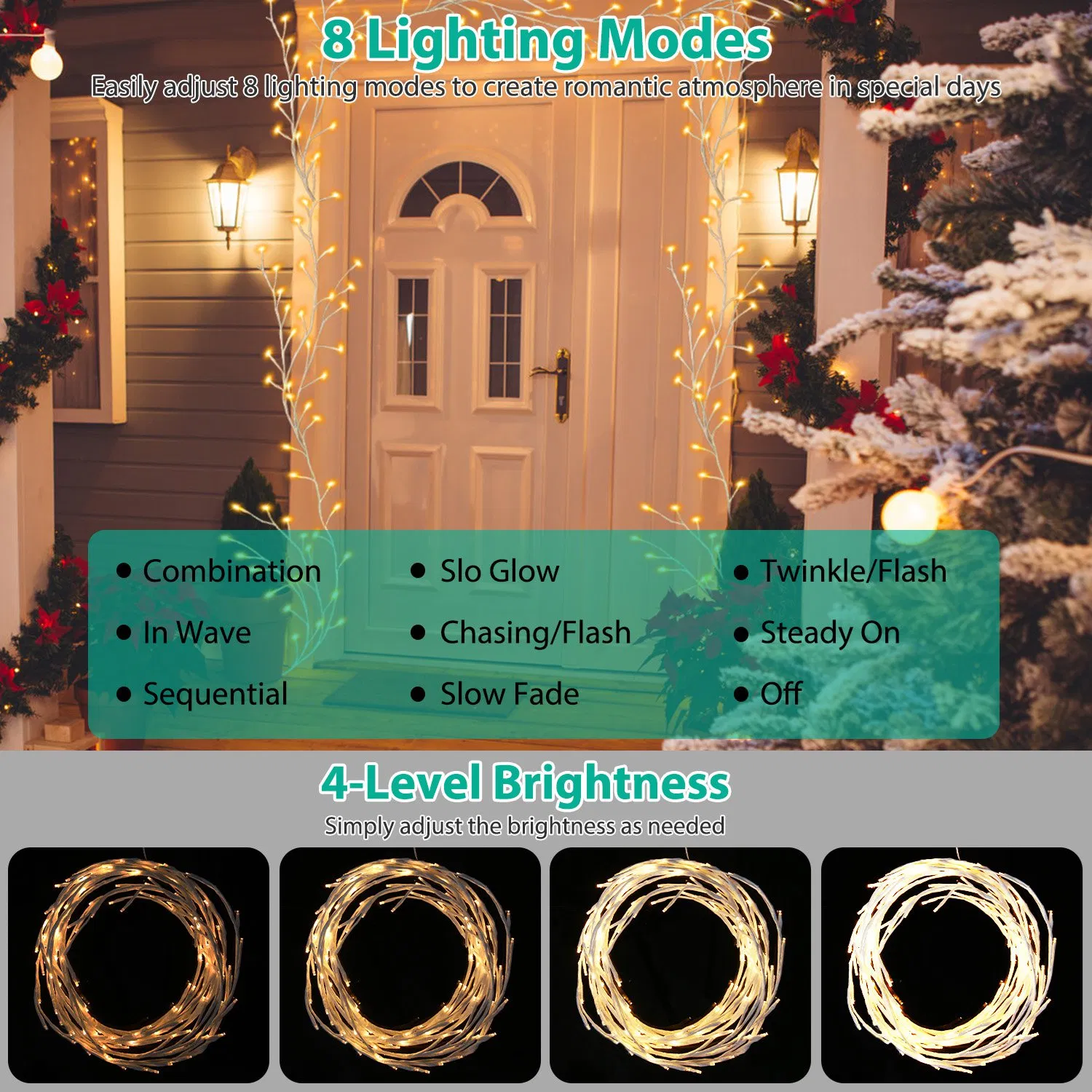 Lighted Birch Garland 7.87ft 144 LED, 8 Lighting Modes with Remote & 6H Timer, IP45 Waterproof Warm White Lights for Christmas Home Decor photo 2