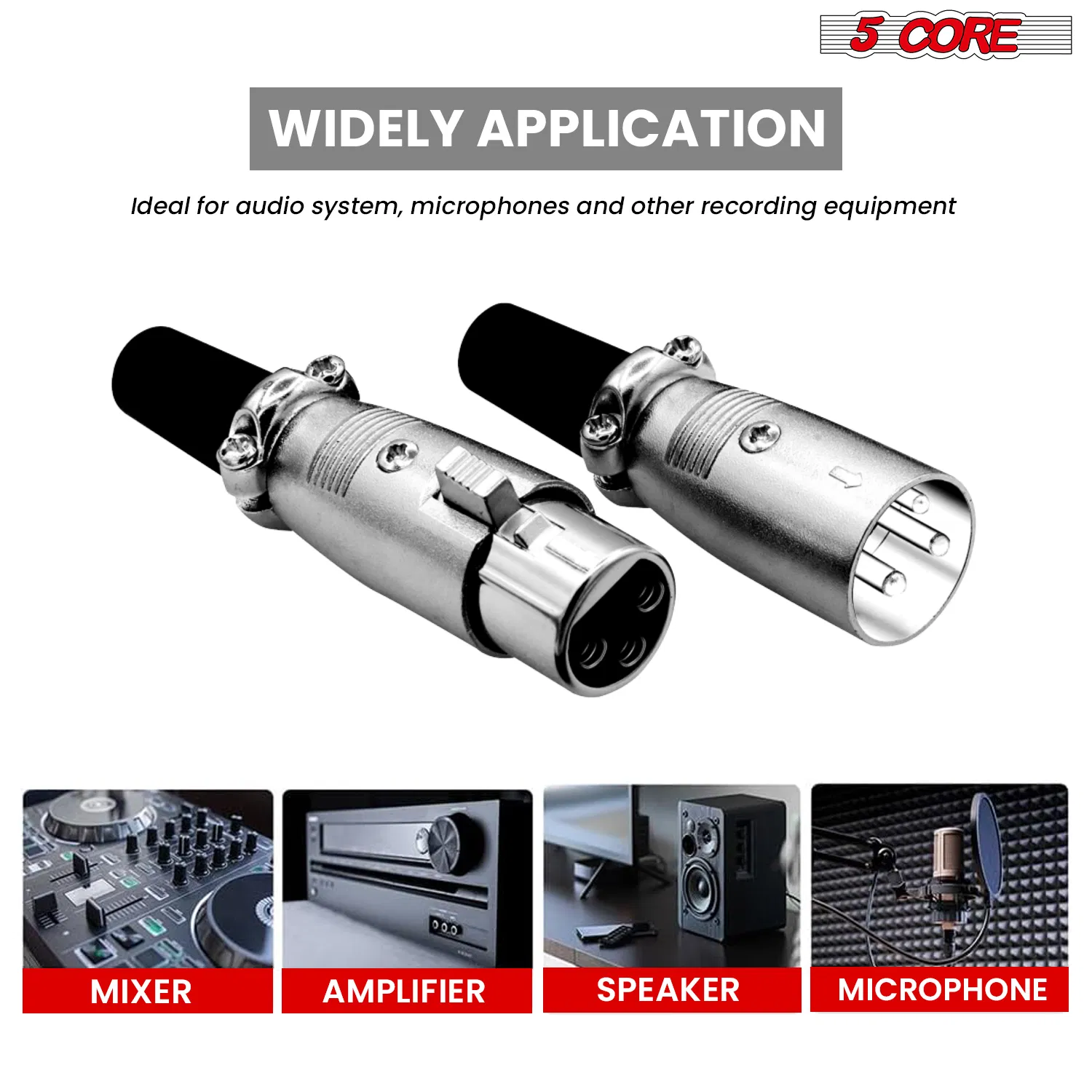 5Core XLR Connector Male Female to 1/4 Audio Jack 3 Pin Secure Mic Plug w Locking Ends photo 5