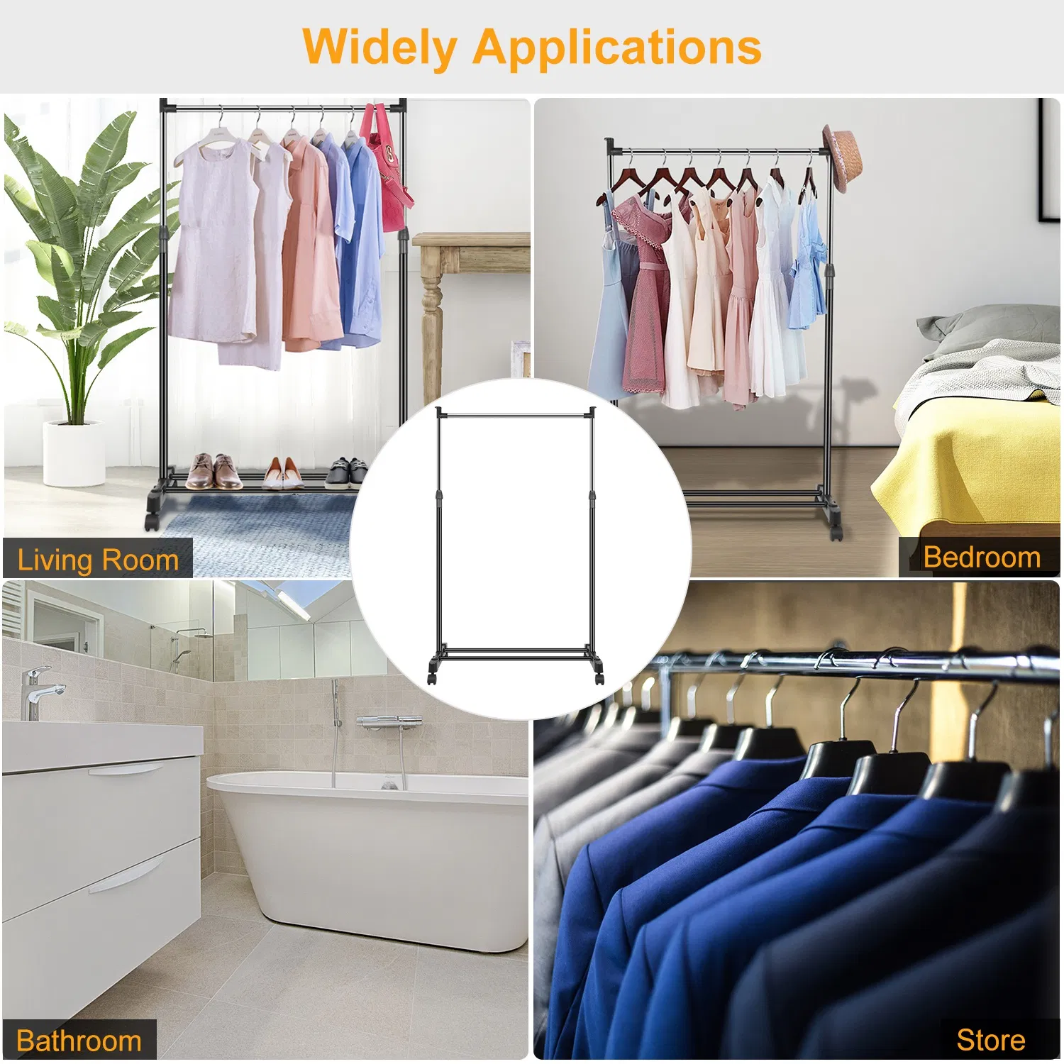 15kg/33lbs Garment Racks 3.12ft-4.80ft Height Adjustable Clothes Stand Foldable Clothes Hanger w/ Wheels Storage Shelf For Dormitory Home photo 7