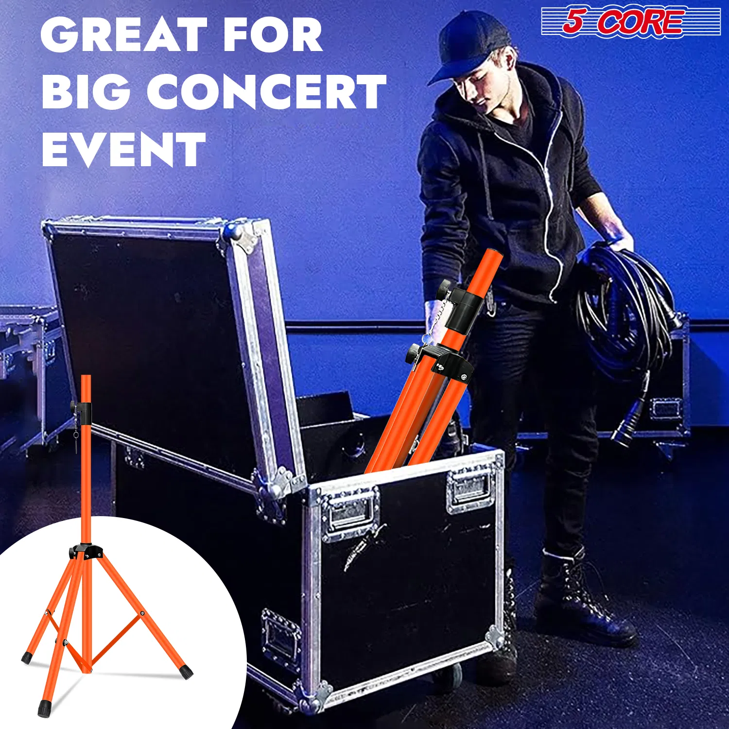 5 Core Speaker Stand Pair Height Adjustable Universal PA DJ Tripod Studio Monitor Stands Heavy Duty w 35mm Compatible Add for Home On Stage In Studio Use photo 3
