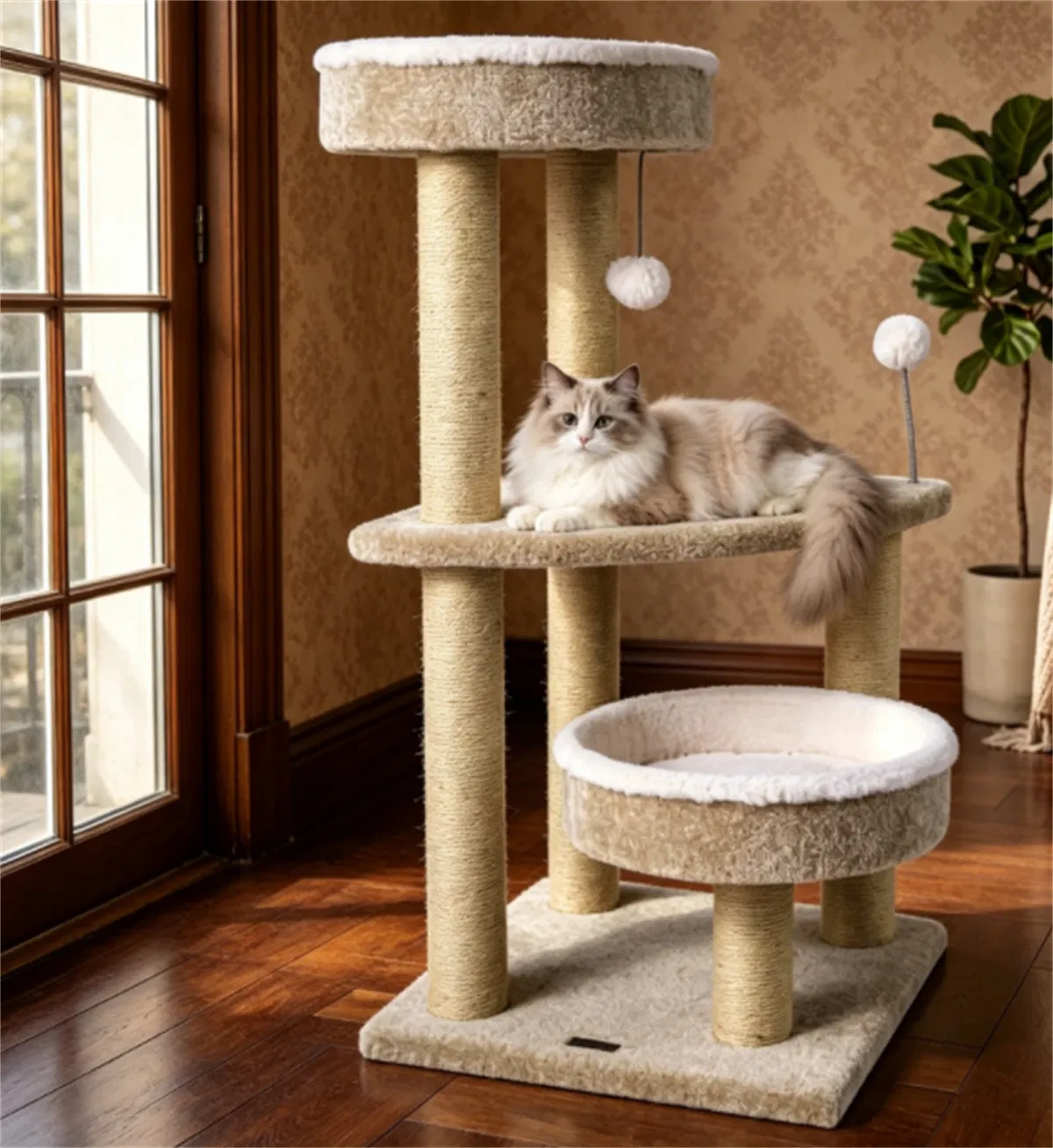 36" Compact SpaceSaving Cat Activity Center, HeavyDuty Stable Cat Climbing Furniture with Plush Rest Areas & Pompom Toy for Kittens & Adult Cats photo 7