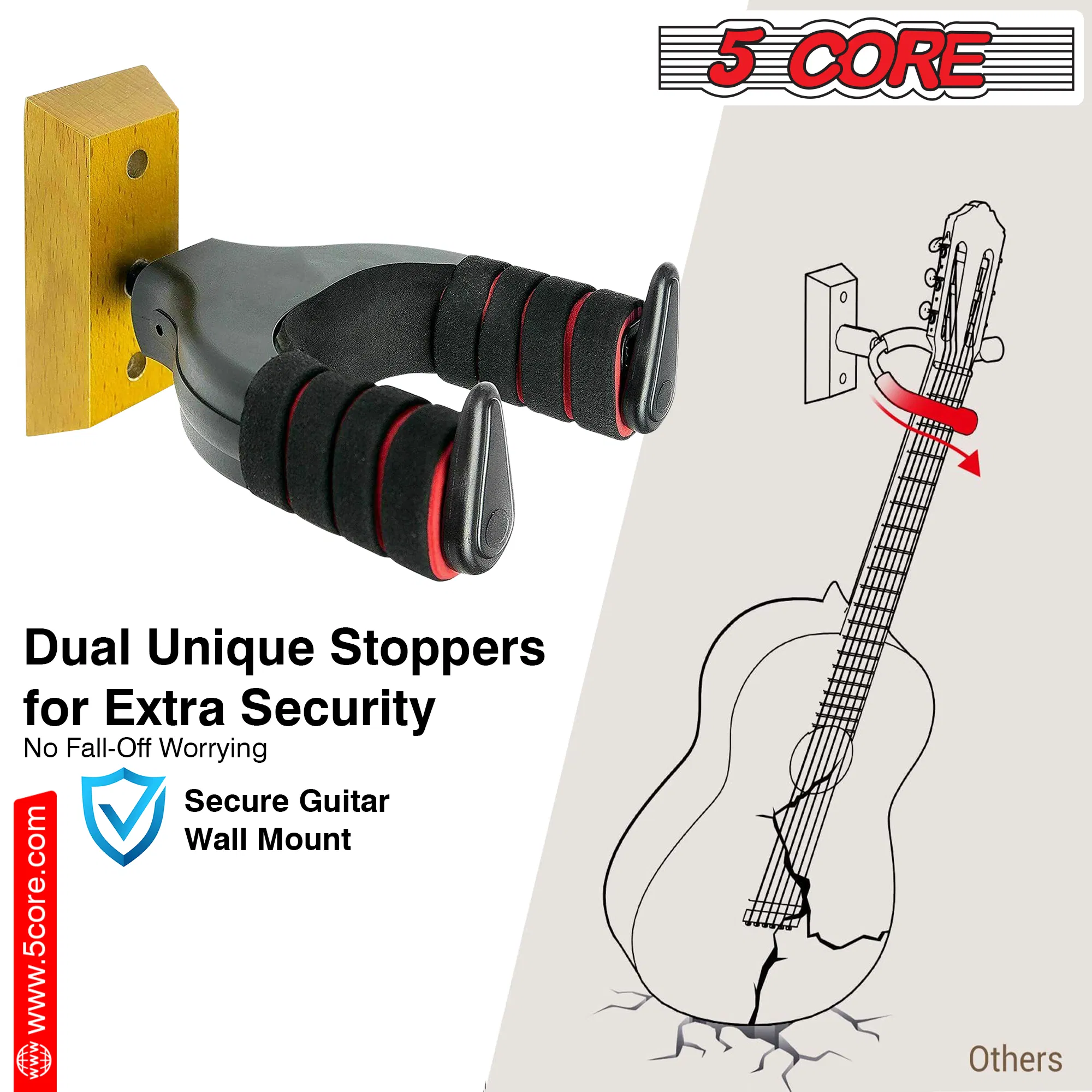 5Core Guitar Wall Mount Hanger Hook Metal Base Soft Padding Adjustable Rotatable Holder photo 6