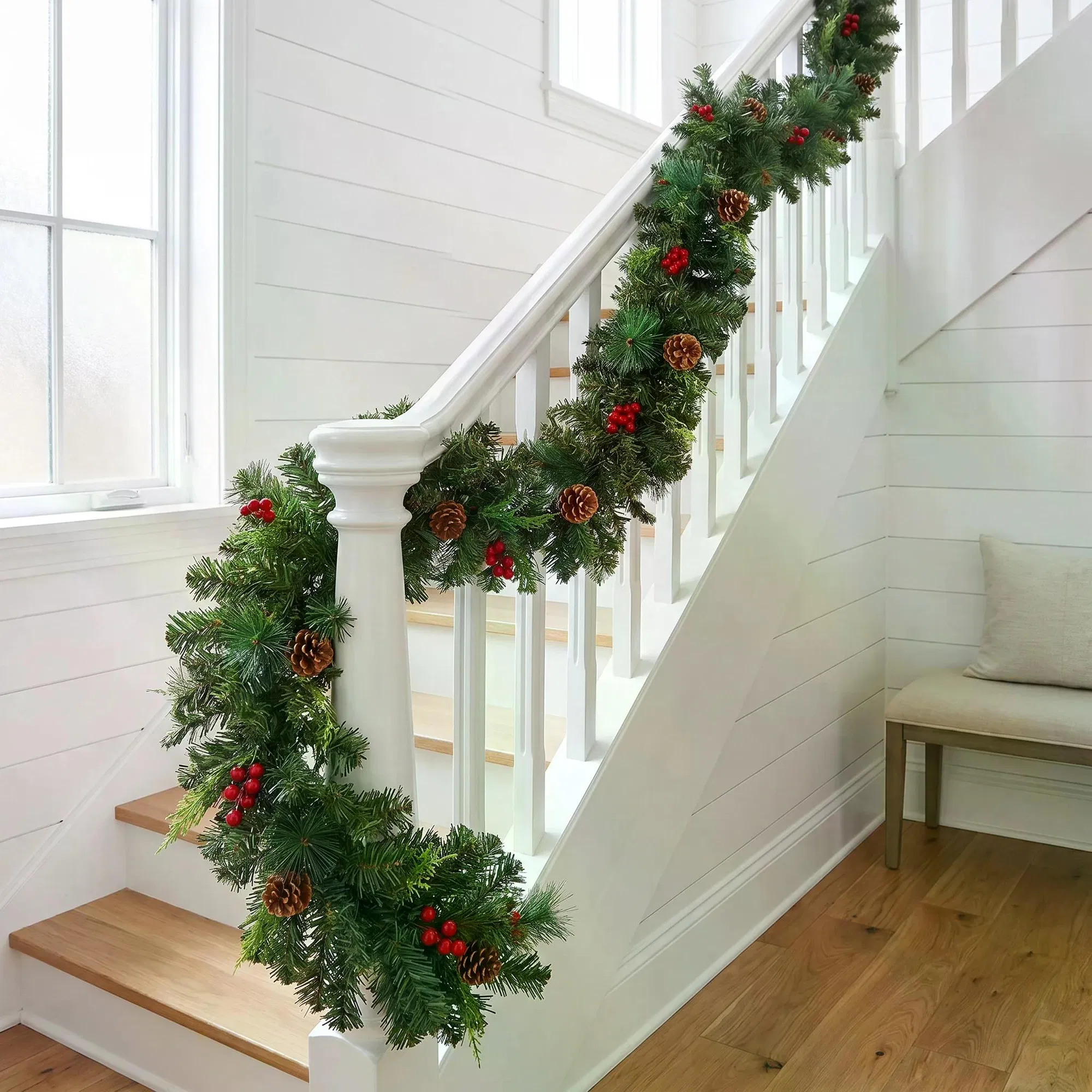 270cm Christmas Garland | Artificial Pine Needles & Berries Decor | For Staircase/Fireplace Hanging | Multicolor PVC Material | Home Holiday Atmosphere Decoration photo 8