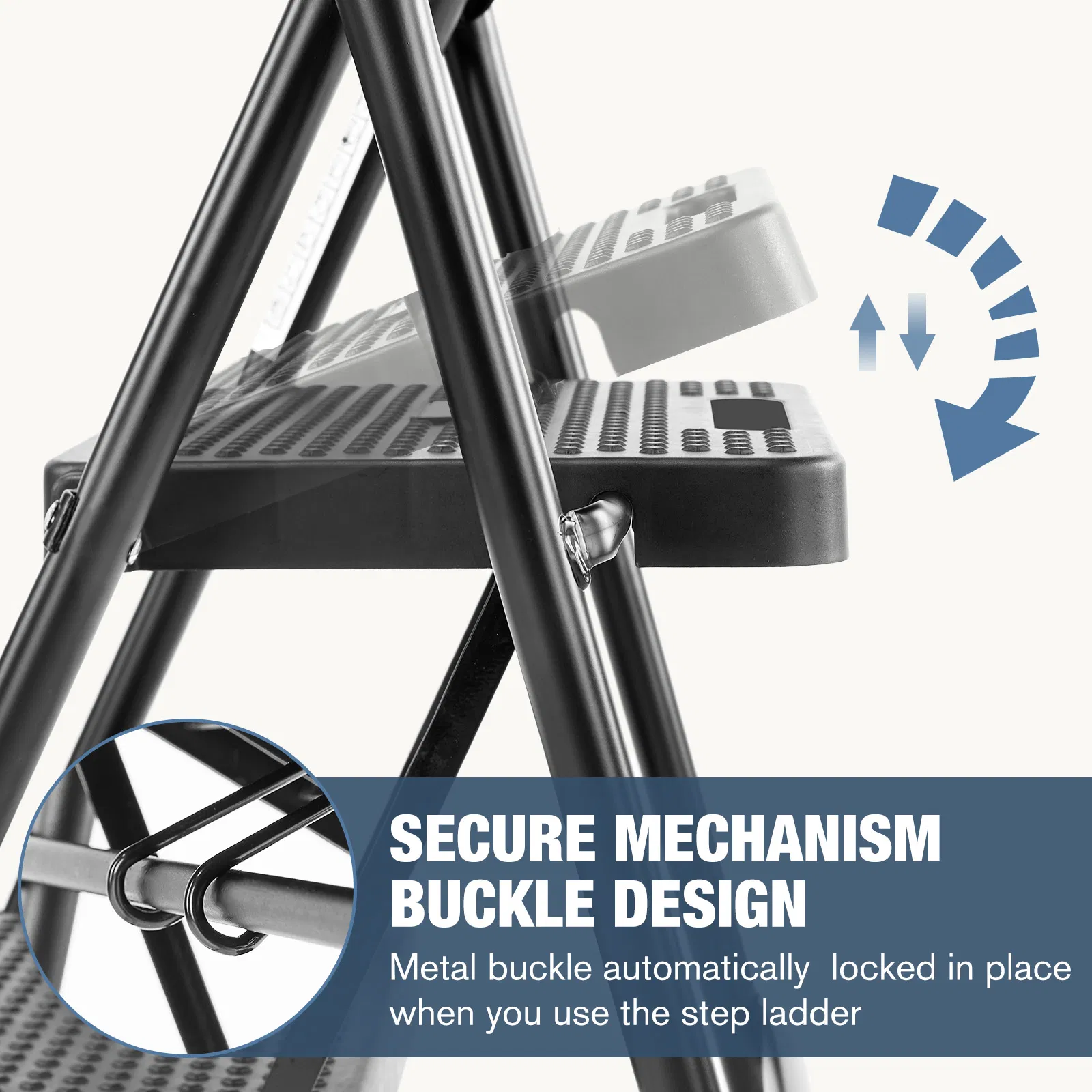 Household portable 3-layer step ladder, with safety buckle stable and safe photo 2