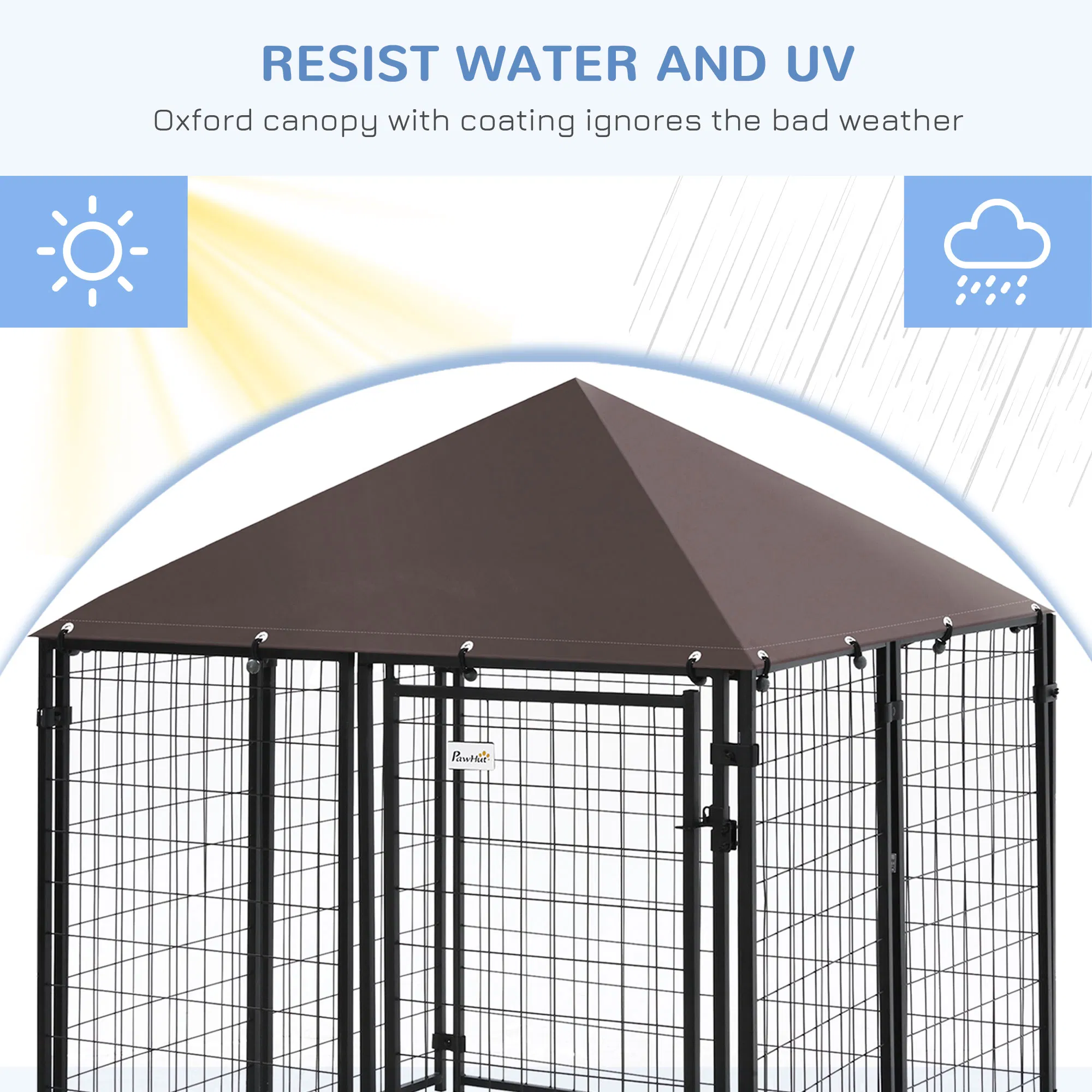 Outdoor Dog Kennel, Welded Wire Steel Fence, Lockable Pet Playpen Crate, with Water-, UV-Resistant Canopy Top, Door, 4.6ft x 4.6ft x 5ft, Black photo 5