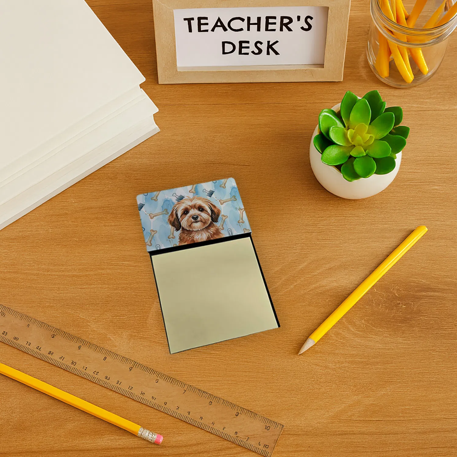 Sable Havanese Coworker Watercolor Sticky Note Holder Refillable Dispenser Desk Accessory 3x3 Pad Gift photo 7