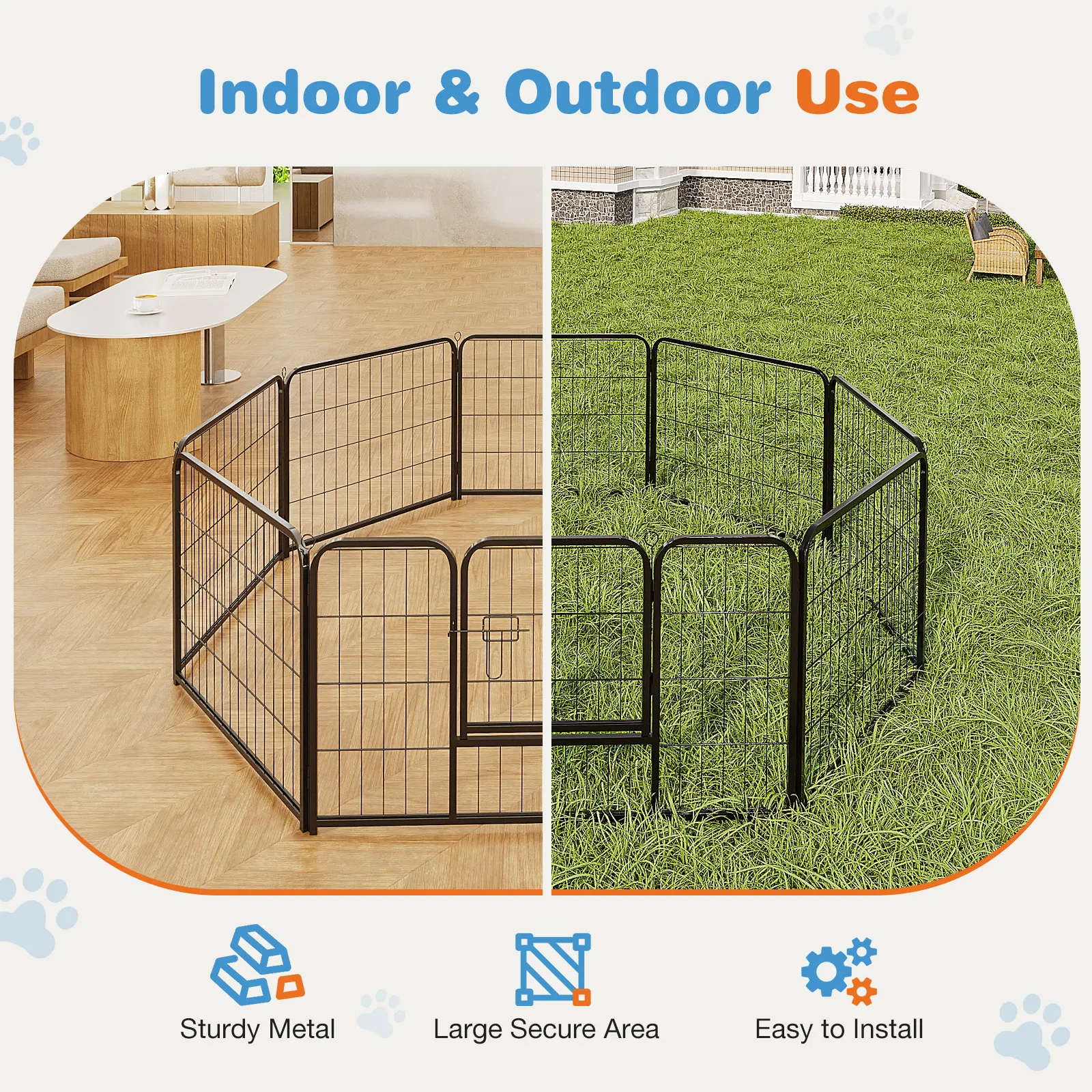 Dog Playpen Indoor Fence Height Metal Exercise Pen with Door Small Puppy/Medium/Large Dogs Animal Pet for Outdoor, Garden, Yard photo 6