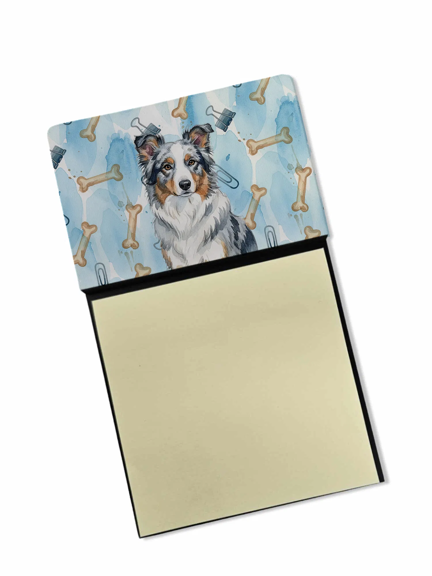 Blue Merle Border Collie Coworker Watercolor Sticky Note Holder Refillable Dispenser Desk Accessory 3x3 Pad Gift photo 1