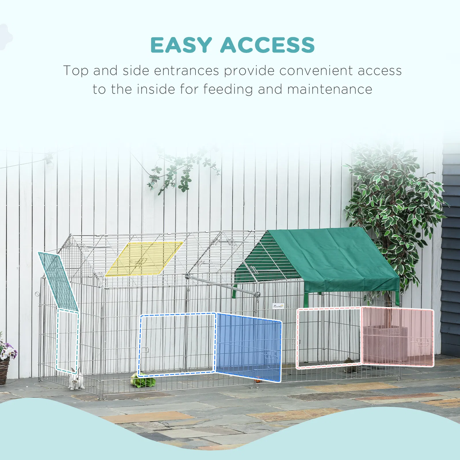 87x41x41-IN Catio Rabbit Guinea Pig Cage Chicken Coop Run, Small Animal Enclousure Outdoor Indoor with Cover and Multiple Doors, Green photo 6