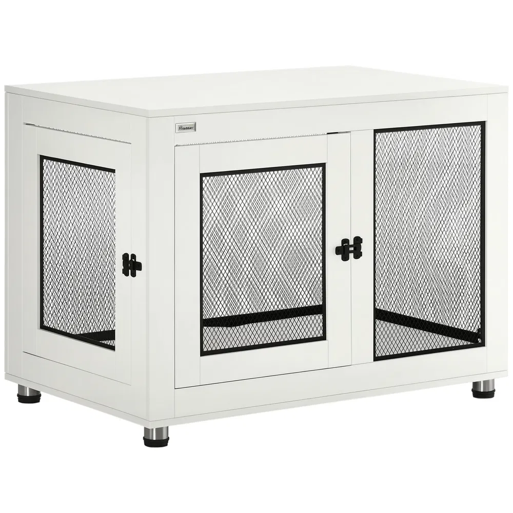 Pet Crate End Table with Water-resistant Cushion or Large Medium Dogs, White photo 7