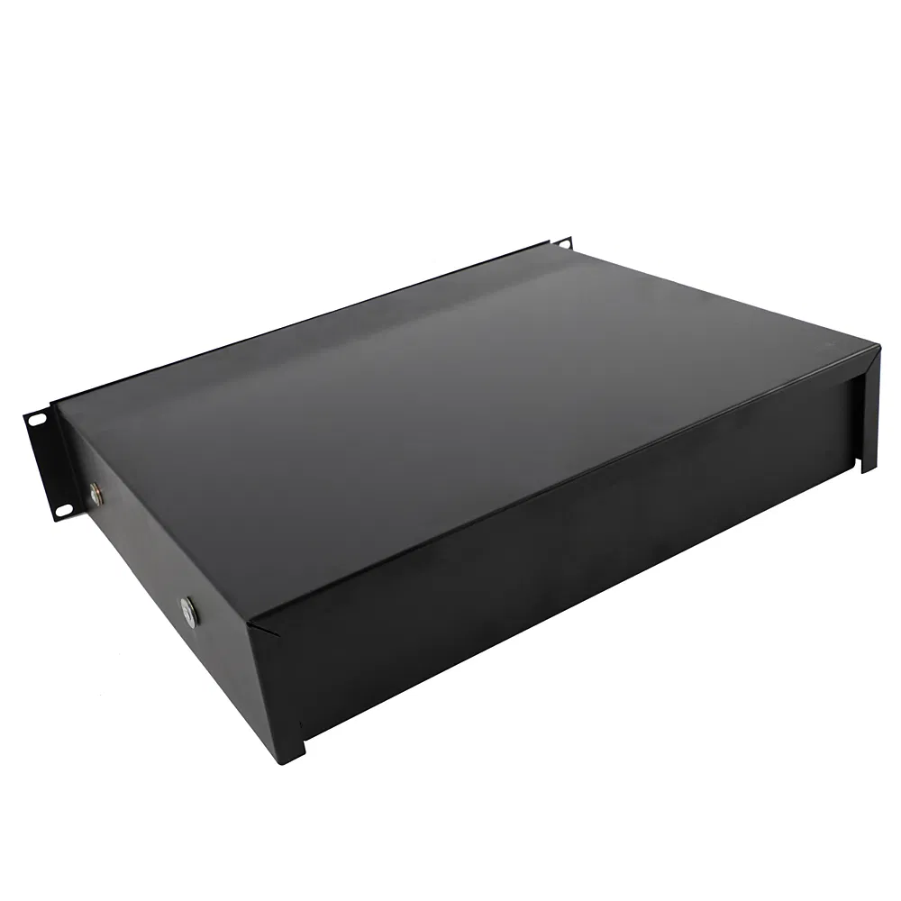 19" 2U Steel Plate DJ Drawer Equipment Cabinet with Keys Black photo 2