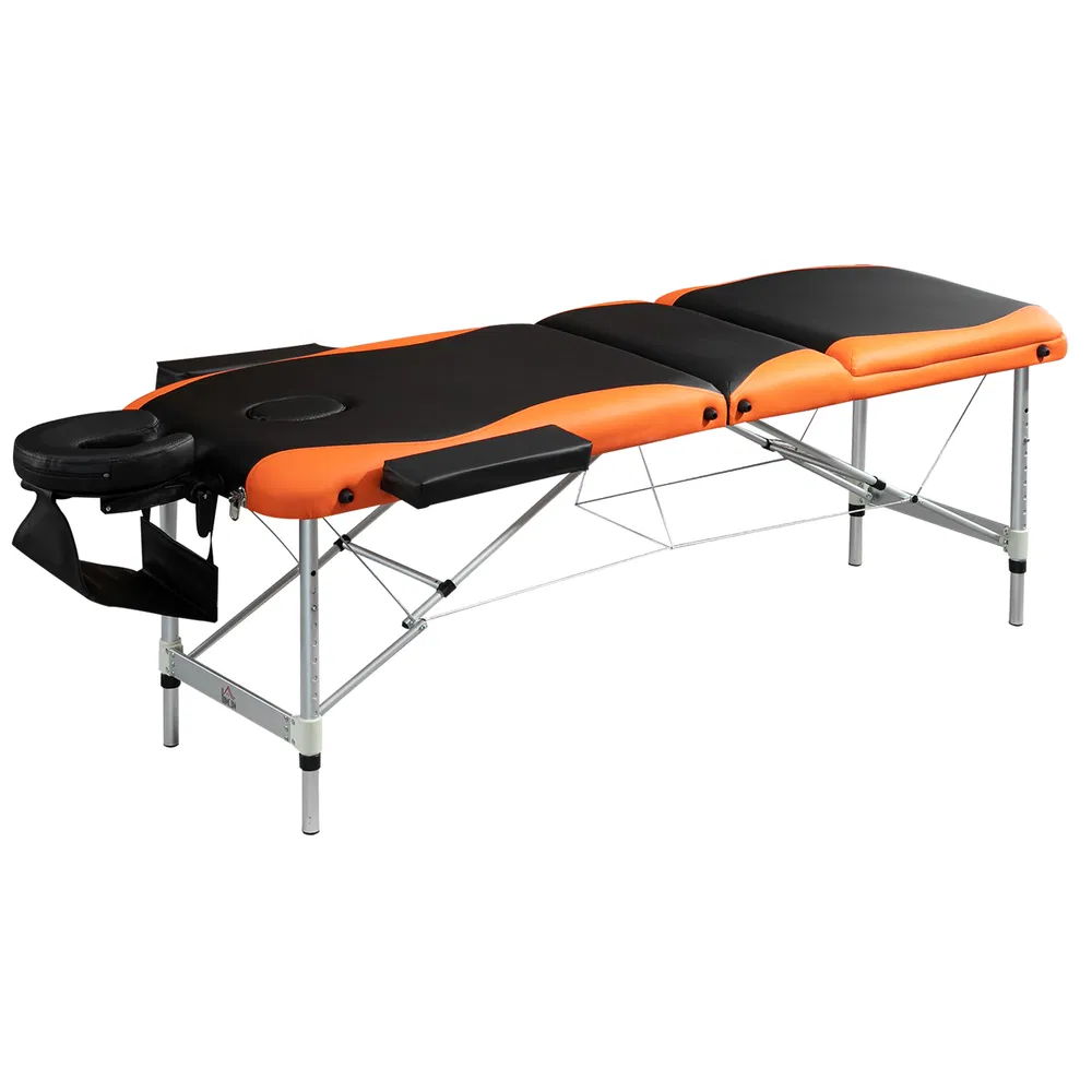 Portable Luxury: 73" 3 Section Foldable Salon Bed, Facial Couch in Black Orange for Spa Therapy Equipment photo 7