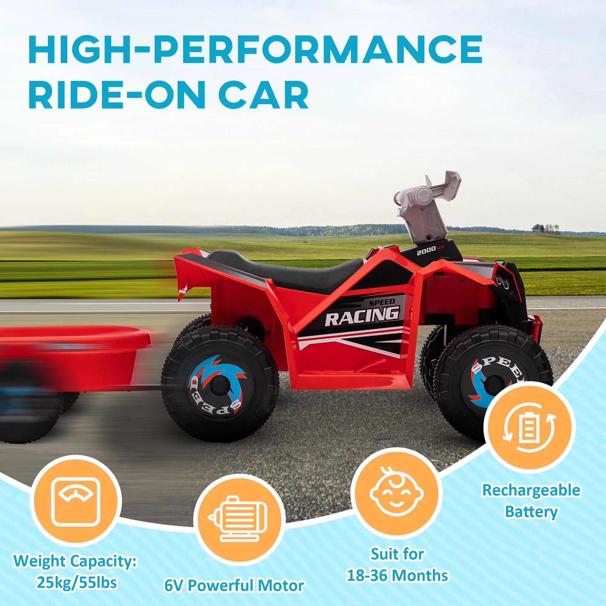 6V Electric Toy Car with Back Trailer, Forward Backward, Wear-Resistant Wheels for Ages 18-36 Months, Red photo 5
