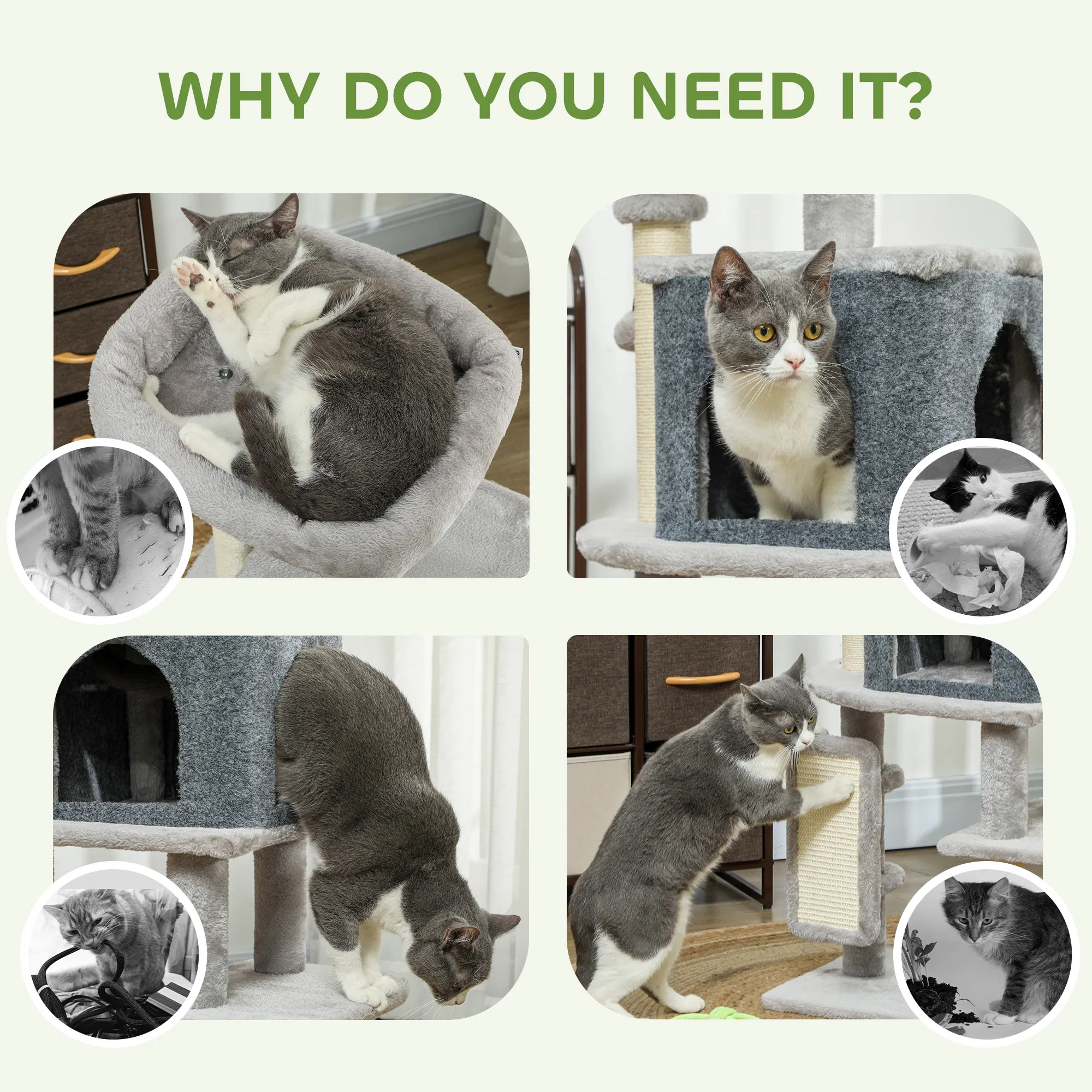 41 Inch Cat Tree with Scratching Posts, Cat Bed, Condo, Grooming Brush, Jumping Platforms, Toy Balls, Anti-tip Kit photo 2