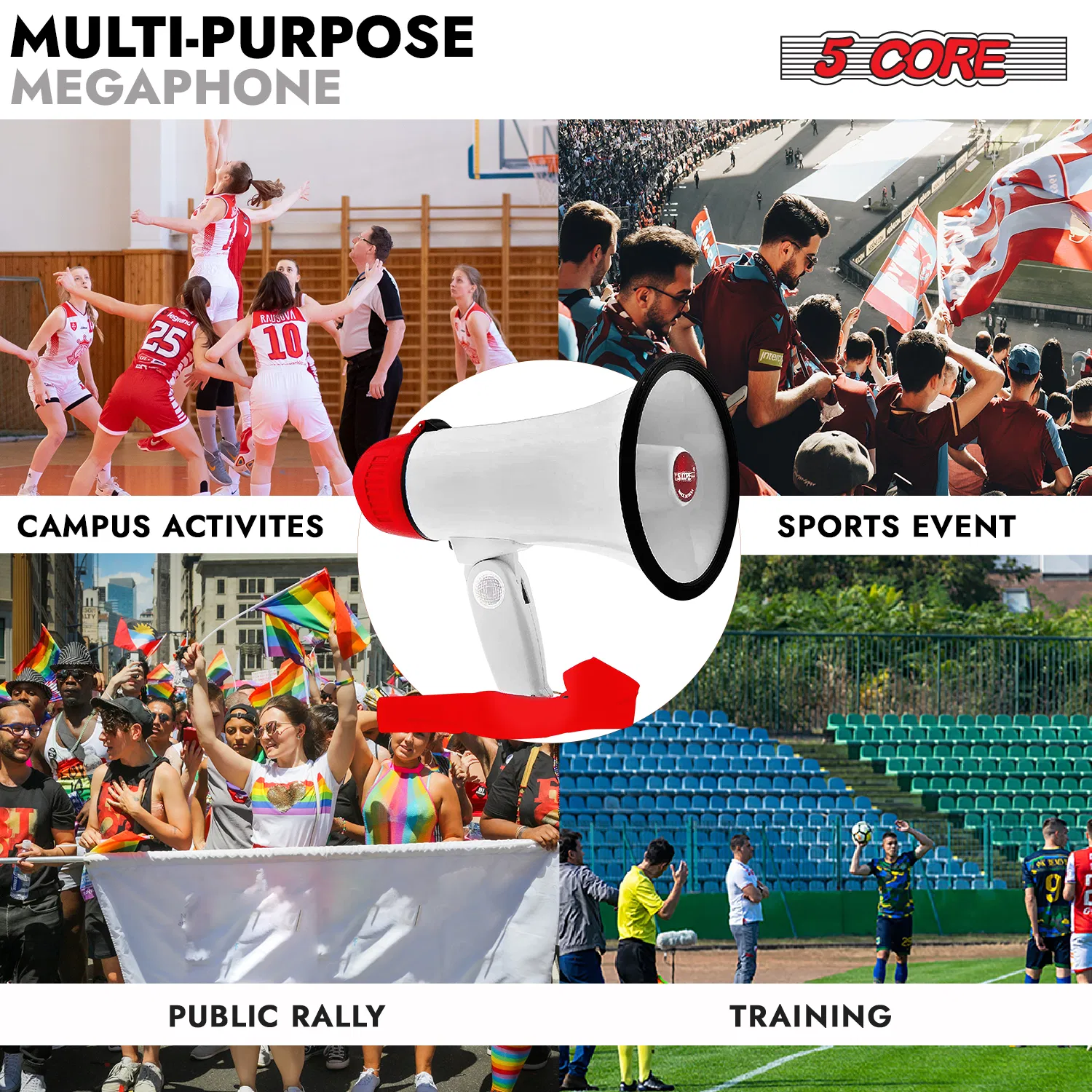 5 Core Megaphone 30W Bull Horn PA Speaker w 800 Yards Range Loud Siren Voice Amplifier Portable photo 2