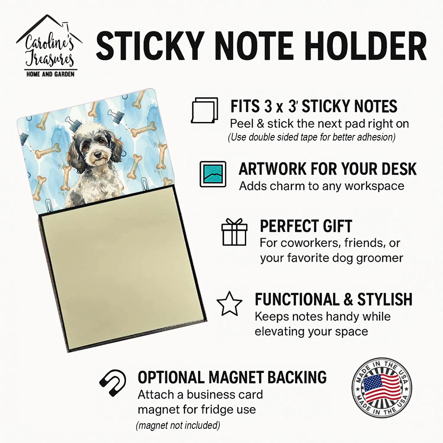 Toy Parti Poodle Coworker Watercolor Sticky Note Holder Refillable Dispenser Desk Accessory 3x3 Pad Gift photo 4