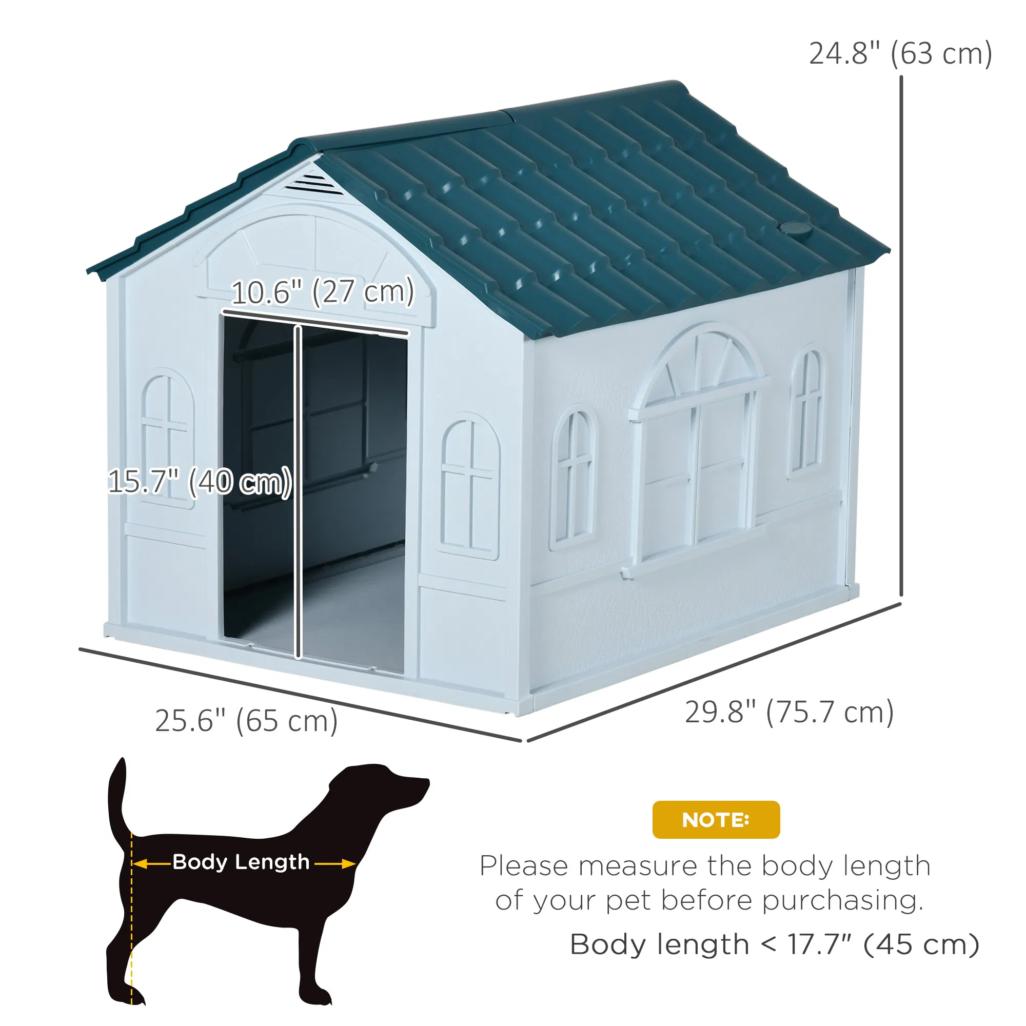 26" Plastic Dog House Outdoor with Air Vents, for Small Medium Dogs, Blue photo 2