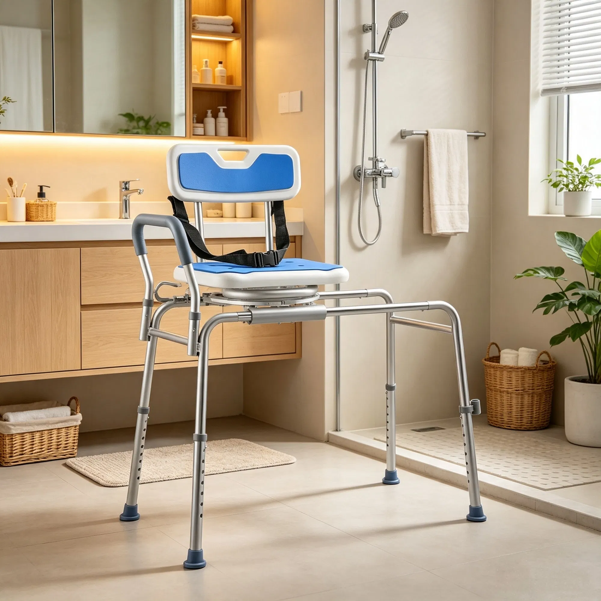 Sliding Shower Chair with Swivel Seat, 400 lbs Tub Transfer Bench with Padded Arms & Backrest, Height Adjustable, for Seniors & Disabled photo 4