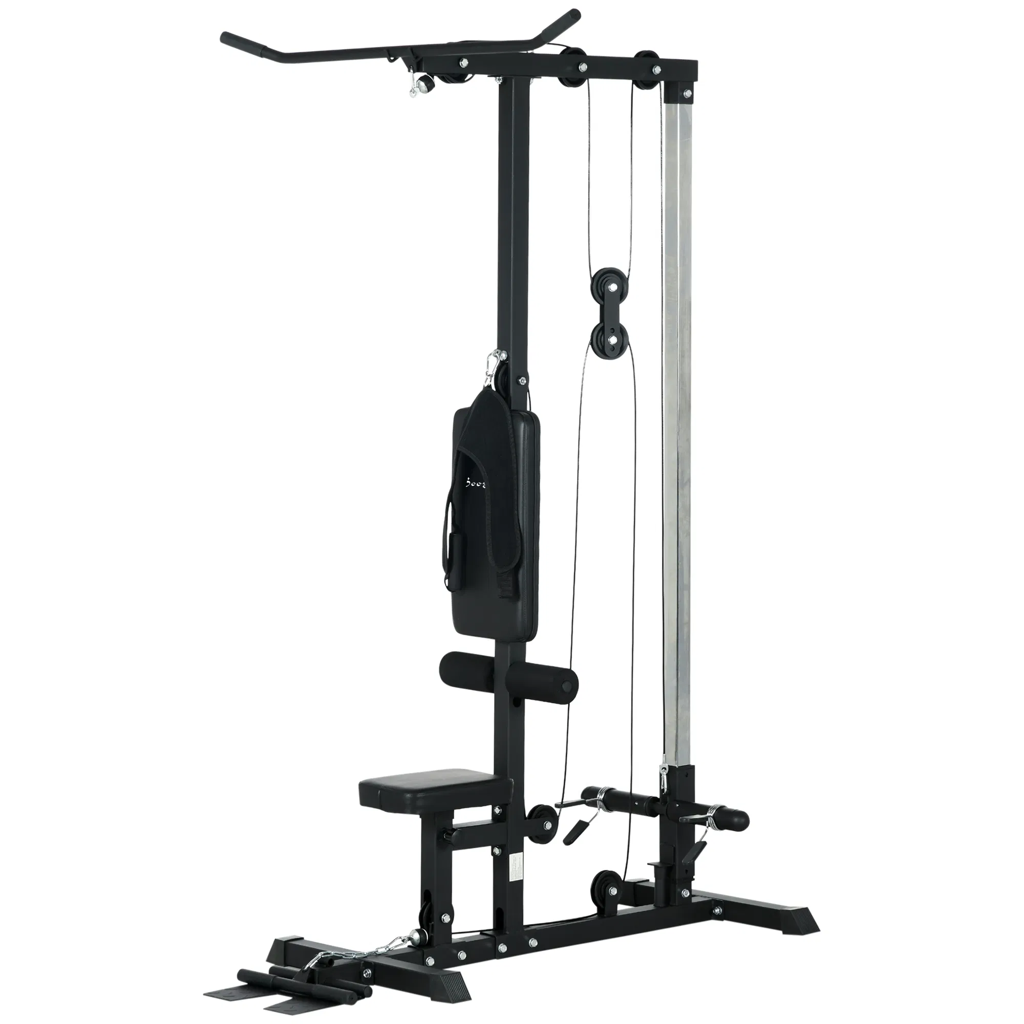 Lat Pull Down Machine, High / Low Pulley Machine with Adjustable Seat and Flip-Up Footplate, Black photo 1