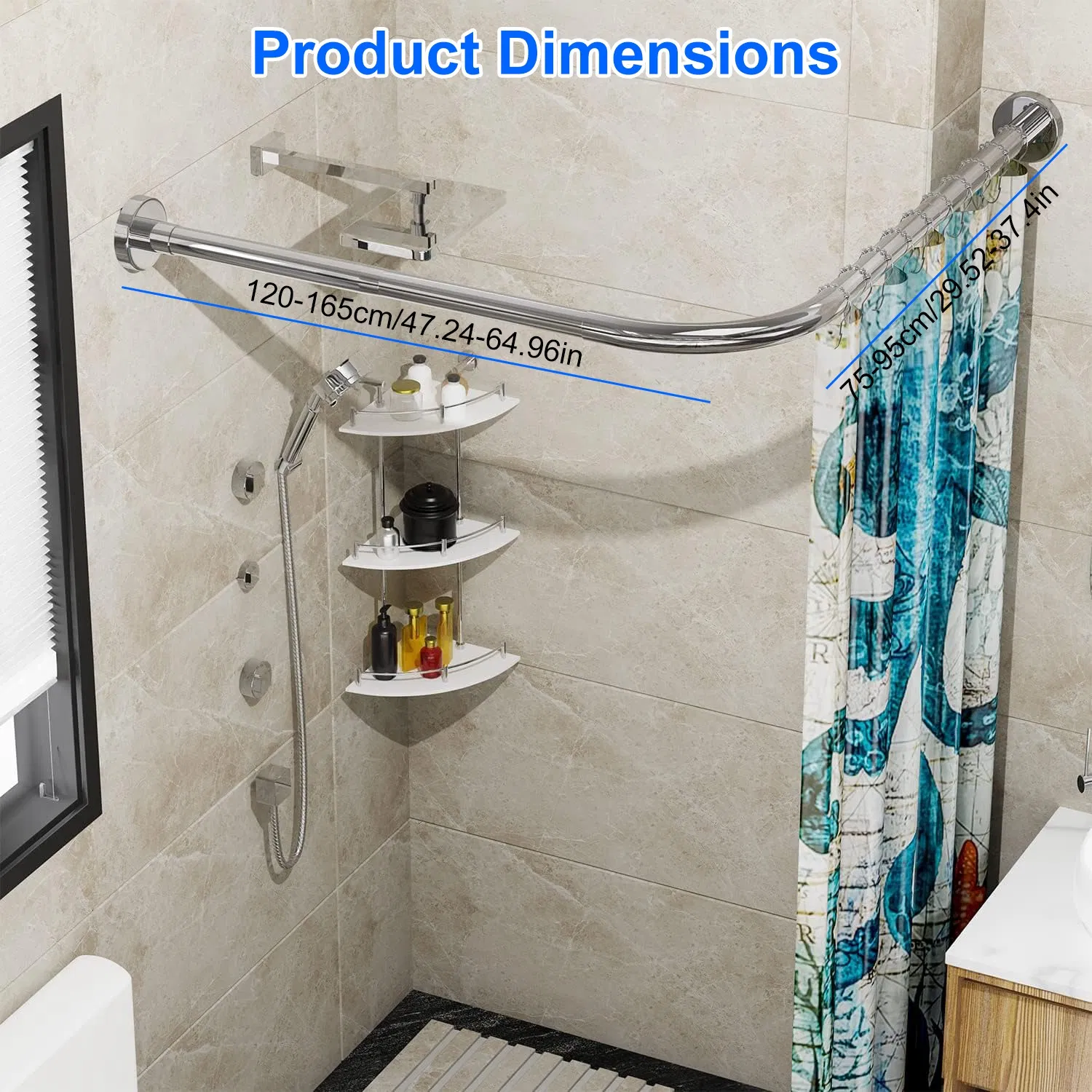Adjustable L - Shaped Curved Shower Rod, Premium Stainless Steel Rust - Resistant Shower Curtain Rod, Expandable Rod with Extra Shower Space for Bathtub & Shower Stall photo 7
