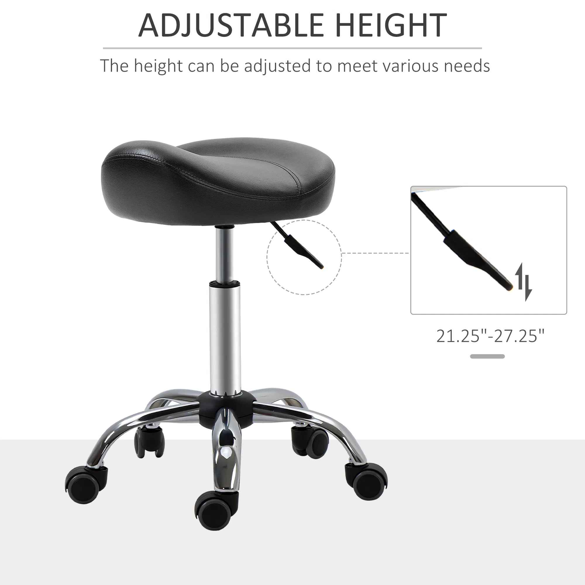 Saddle Stool Height Adjustable Rolling Salon Chair PU Leather Black for Massage Spa Clinic Beauty Tattoo photo 6
