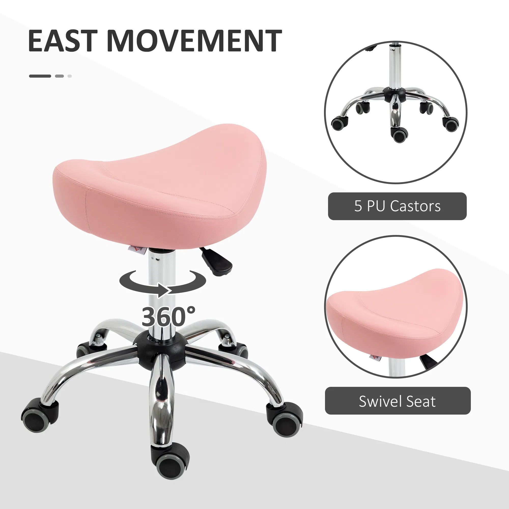 Saddle Stool Chic: Height Adjustable Rolling Salon Chair in Pink PU Leather for Massage, Spa, Clinic, Beauty, and Tattoo photo 3