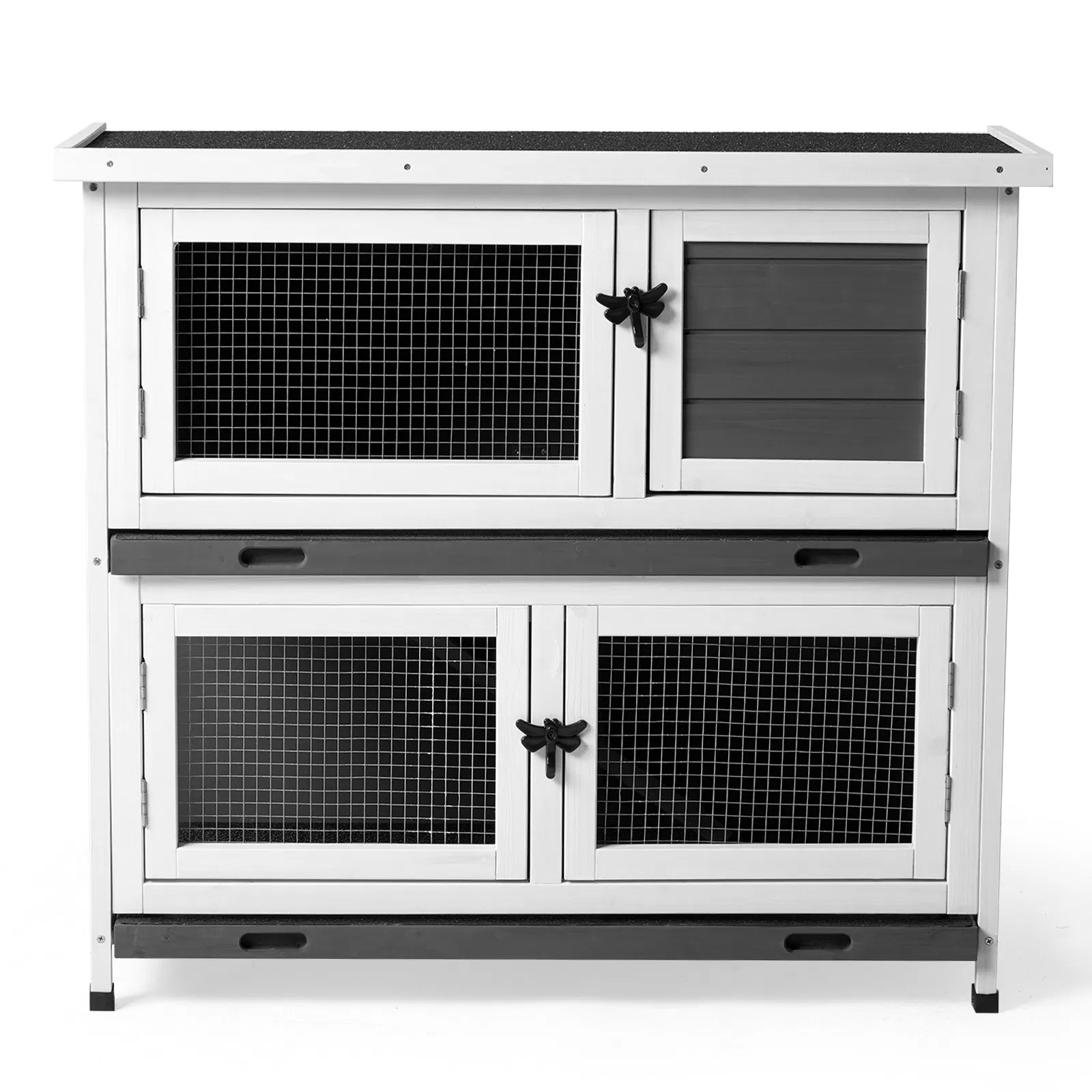 2 Story Solid Wood Rabbit Hutch Bunny Cage with 2 Large Main Rooms, Indoor Outdoor Rabbit House Guinea Pig Cage Pet House for Small Animals with 2 Removable Trays, Grey photo 7