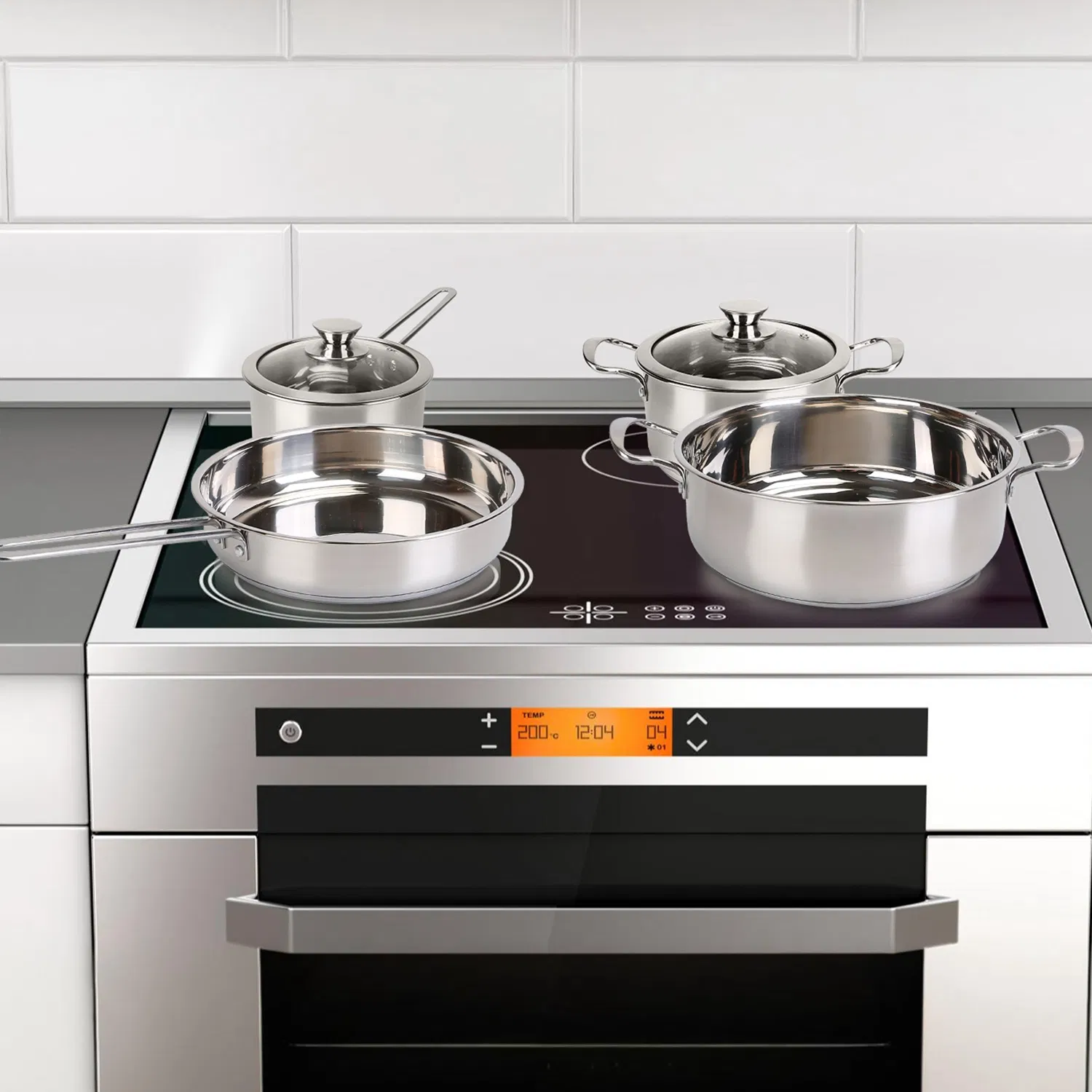 Stainless Steel Cookware Set Fast Even Heat Induction Pots Pans Set Dishwasher Safe with 2.7/3.7 Quart Stockpot 2 Quart Saucepan 9.17in Frying Pan photo 3
