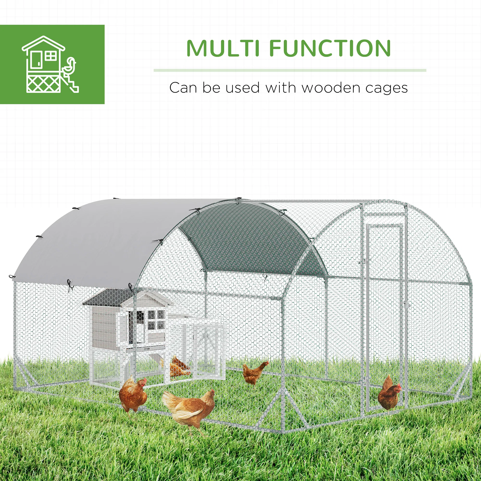 Galvanized Large Metal Chicken Coop Cage Walk-in Enclosure Poultry Hen Run House Playpen Rabbit Hutch with Cover for Outdoor Backyard 9.2' x 12.5' x 6.5' Silver photo 4