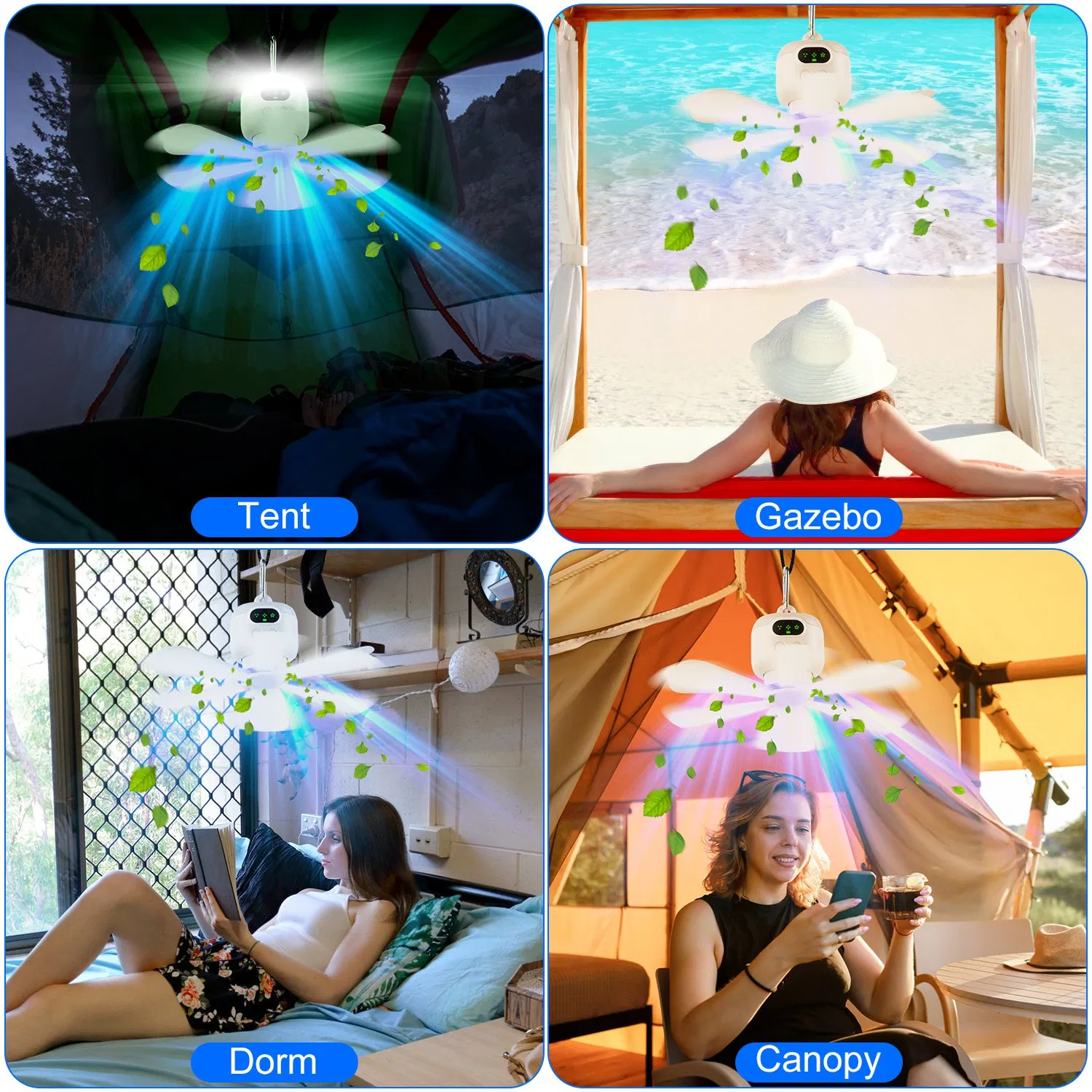 2 In 1 Portable Camping Fan with LED Lantern 8000mAh Battery Powered Tent Fan with Carabiner Digital Display 4 Speeds 4 Timer Settings for Camping Canopy Tents RV photo 2