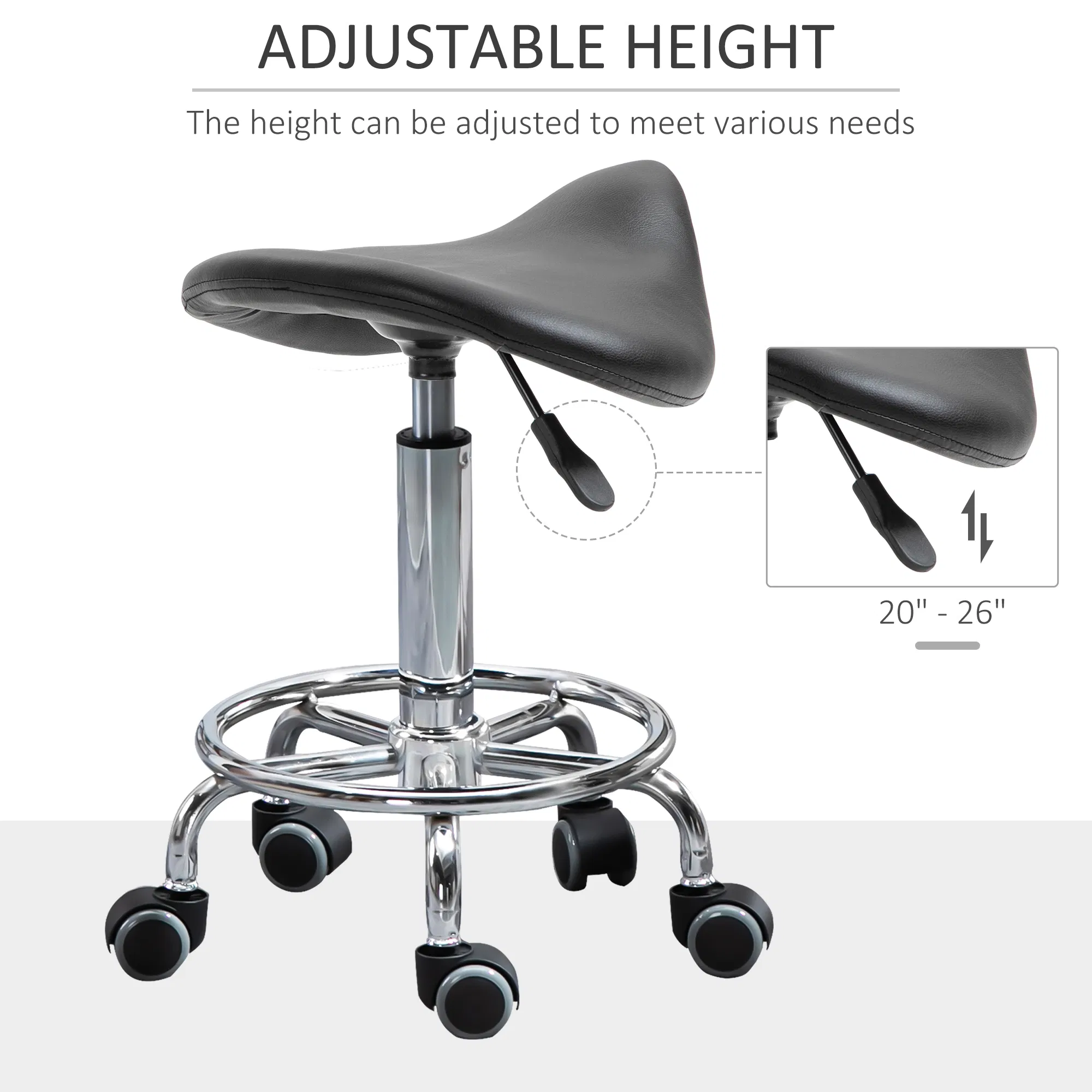 Saddle Stool PU Leather Adjustable Rolling Salon Chair Black for Massage Spa Clinic Beauty Tattoo photo 3