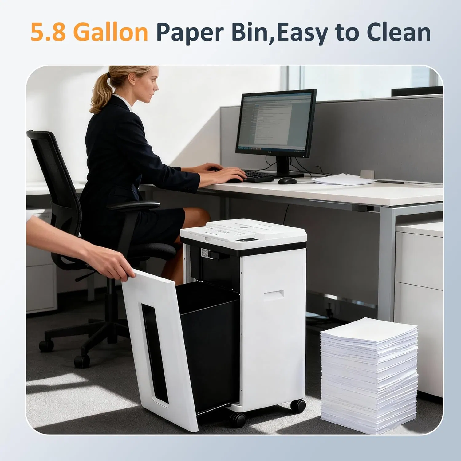 200-Sheet Auto Feed Paper Shredder, 40 Min Non-Stop Heavy Duty Shredders, P-5 Ultra Security Commercial Paper Shredder for Home Office, Micro Cut Shredder with Casters, 5.8 Gal, <60 dB(White) photo 8