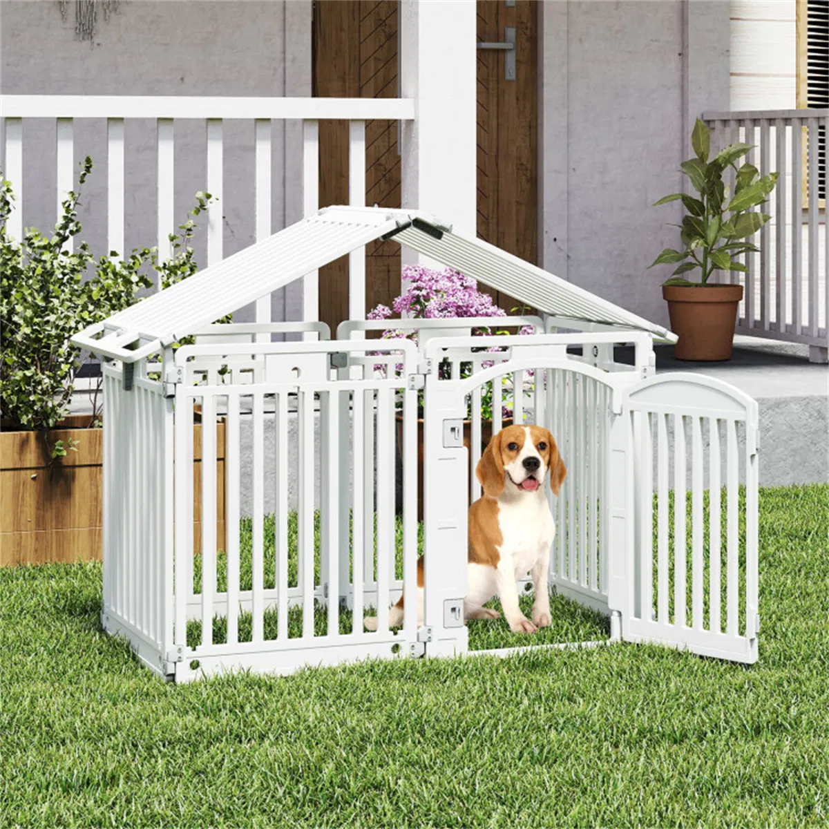 8-Panel HDPE Pet Fence (White) - Multiple Configurations (Octagon/Square/House), 50"x50"x32" Square Size, Lockable Door photo 3