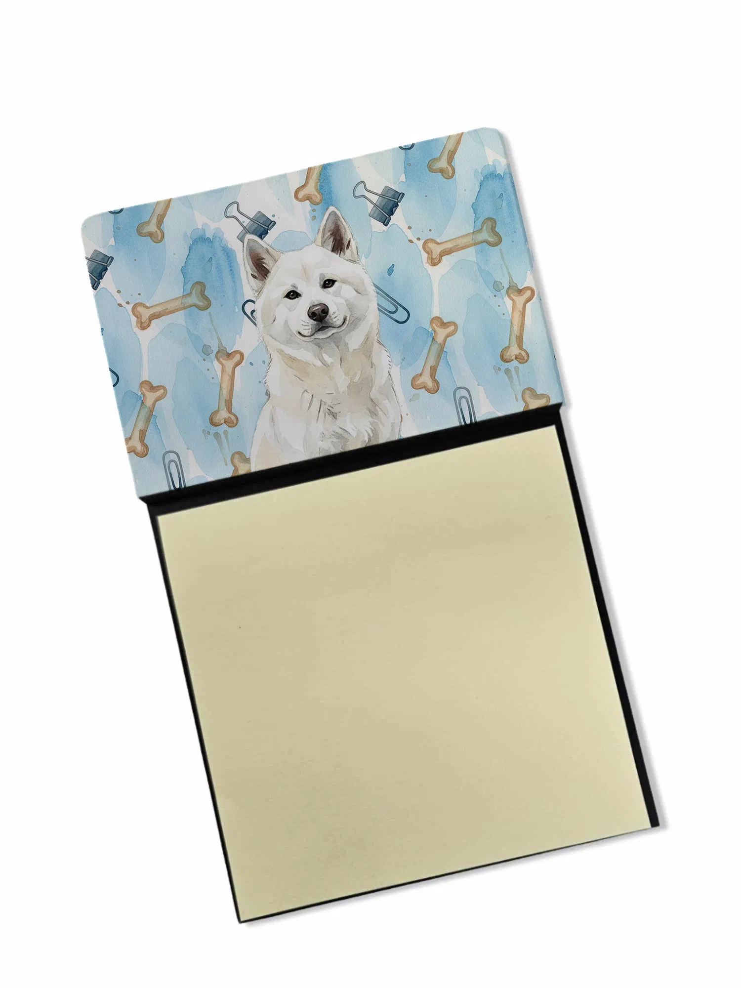 White Akita Coworker Watercolor Sticky Note Holder Refillable Dispenser Desk Accessory 3x3 Pad Gift photo 1