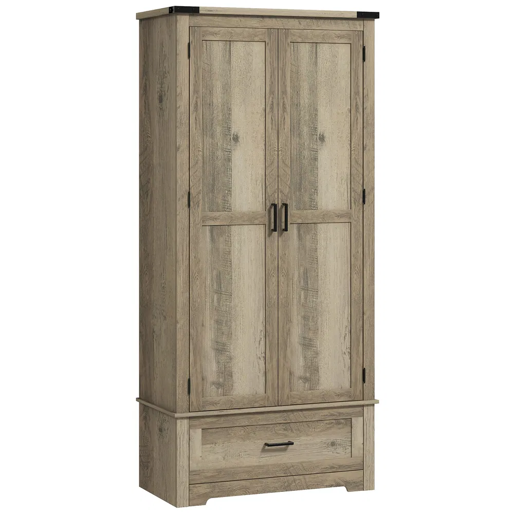 69" Tall Farmhouse Kitchen Pantry Cabinet with 2 Doors, Drawer and Adjustable Shelves, Grey photo 7