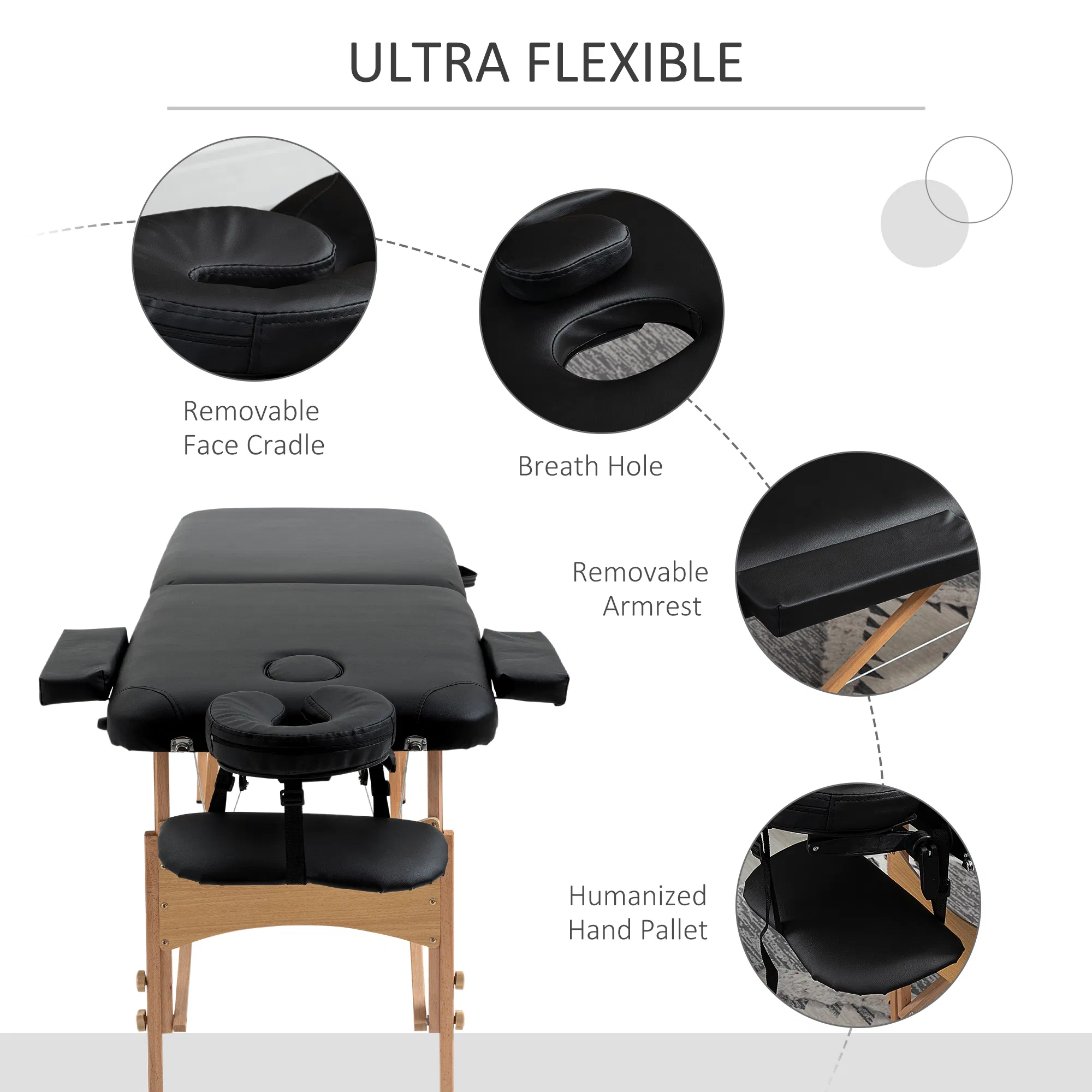 Professional 72" Portable Massage Table Adjustable Height Foldable Facial Spa Bed Black Color Salon photo 2