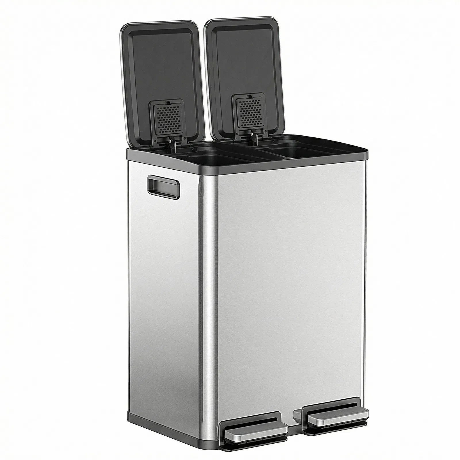 Trash Can with Lid - Large 60 Liter Stainless Steel Trash Can, Dual Compartment Plastic Inner Bucket (2 x 8 Gallon), Sealed Trash Can photo 5