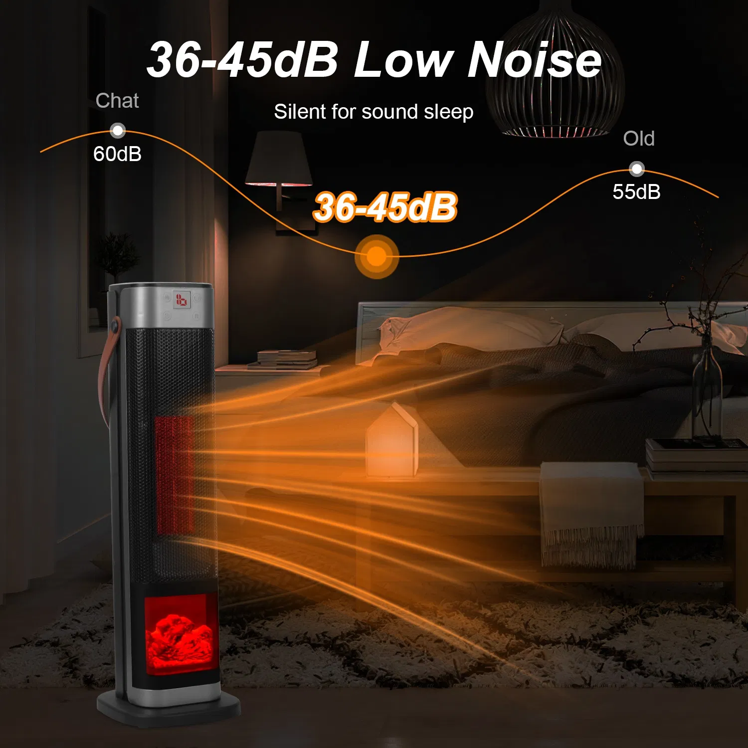 Portable 1500W Space Heater with Fireplace,90° Oscillating PTC Ceramic, Adjustable Thermostat Tower Heater,Overheating and Tip-Over Protection Fast Heating,Remote for Indoor photo 3