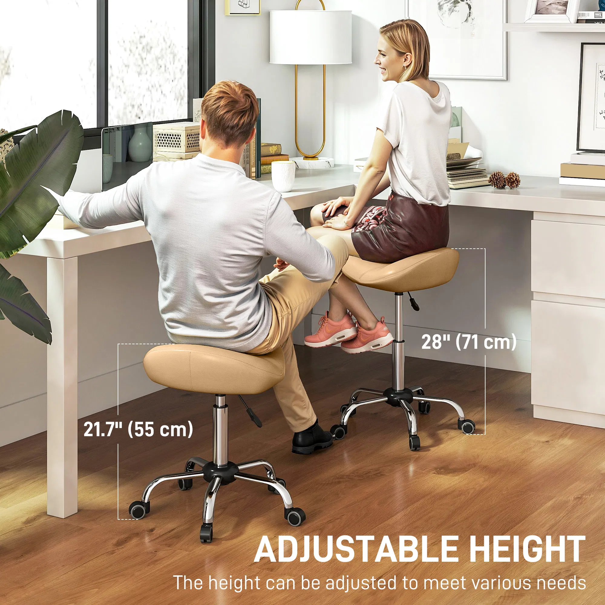 Saddle Stool, Height Adjustable Rolling Salon Chair with PU Leather for Massage, Spa, Clinic, Beauty and Tattoo, Brown photo 4