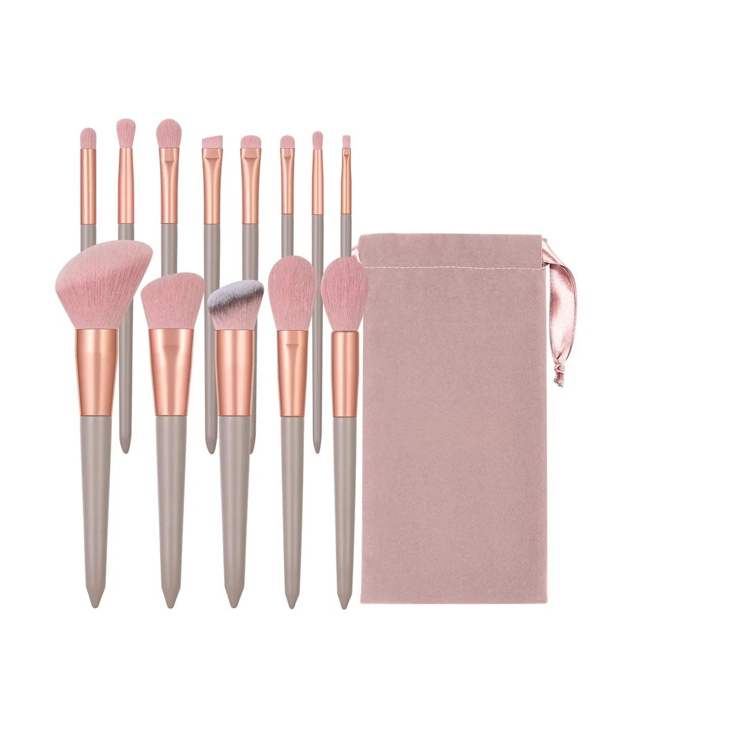 13-piece pink makeup brush set, complete for face and eye application, soft bristles for smooth powder pickup, comes with a velvet storage pouch photo 2