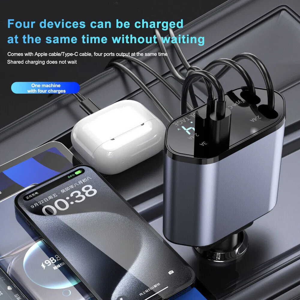 Retractable Car Charger 4 in 1 Fast Car Phone Charger 120W With USB Type C Cable photo 7