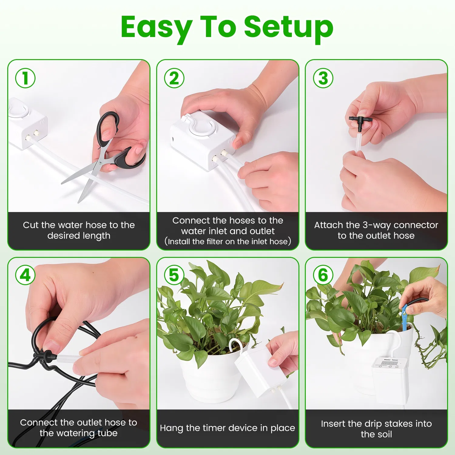 Programmable Automatic Drip Irrigation System for Potted Plants, 0-600s Watering Time 1-12H/0-9Day Interval Type-C Rechargeable Cordless Plant Waterer with LCD Display photo 4