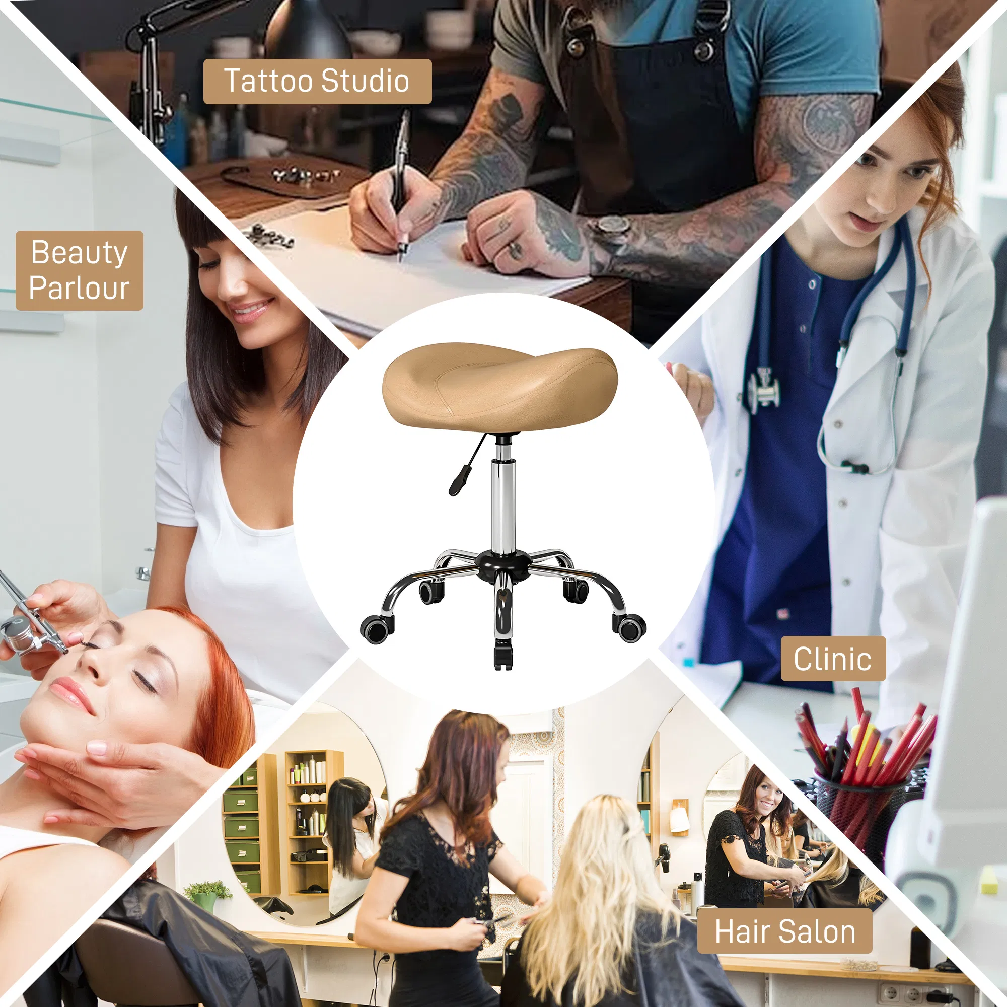 Saddle Stool, Height Adjustable Rolling Salon Chair with PU Leather for Massage, Spa, Clinic, Beauty and Tattoo, Brown photo 5