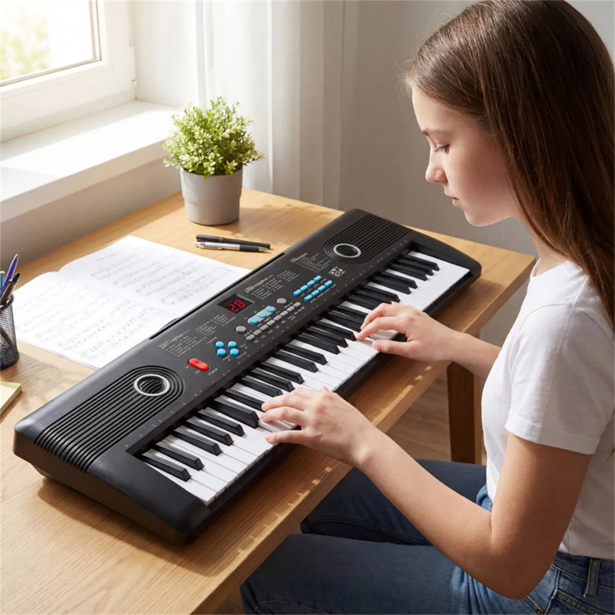 61-Key Portable Electric Keyboard for Beginners, 58.42×17.78×5.08 cm Digital Piano with 100 Rhythms/Timbres & Full Accessory Kit, Black photo 3
