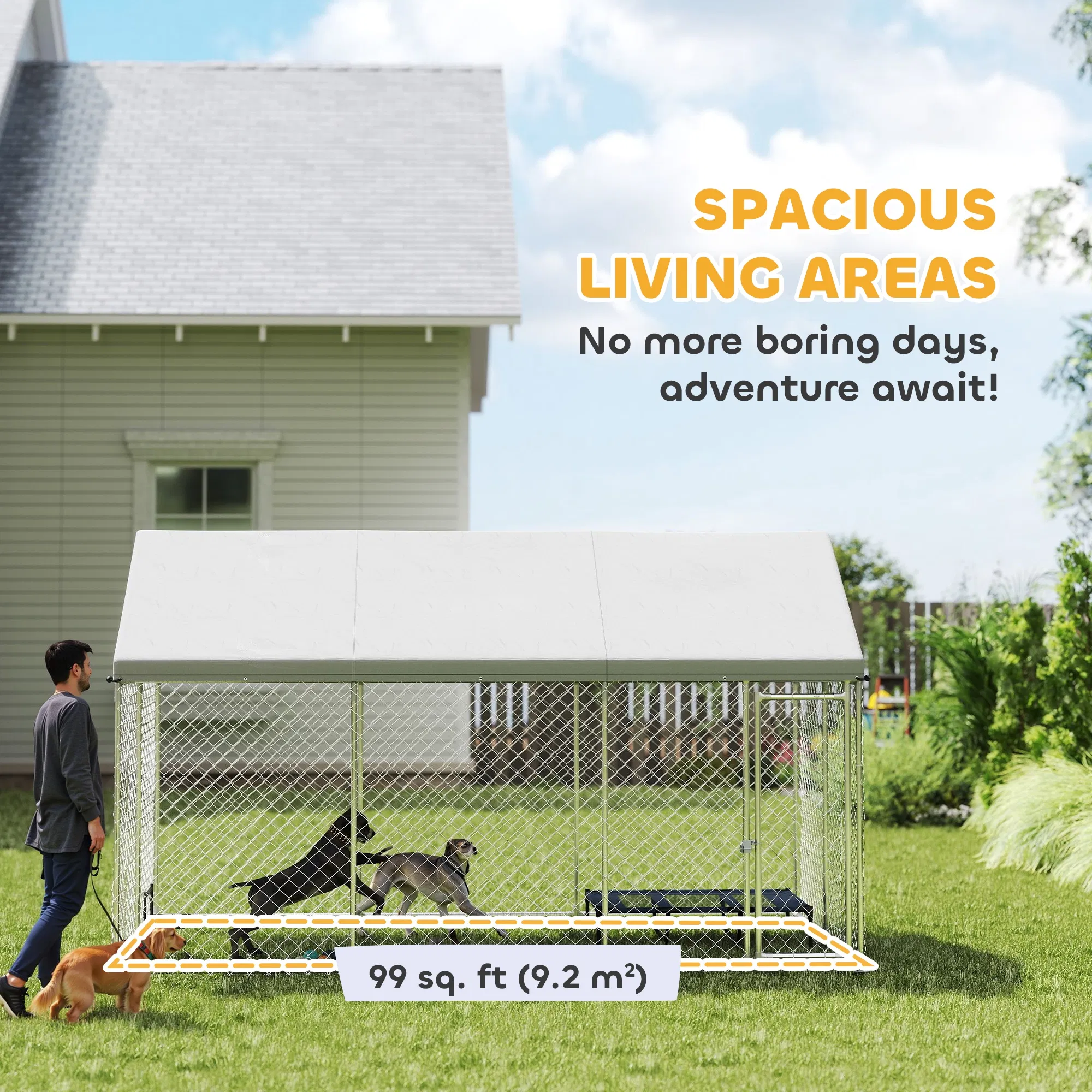 Galvanized Steel Outdoor Dog Kennel with Roof, Safety Lock, for Backyard, 13.1' x 7.5' x 7.8' photo 6