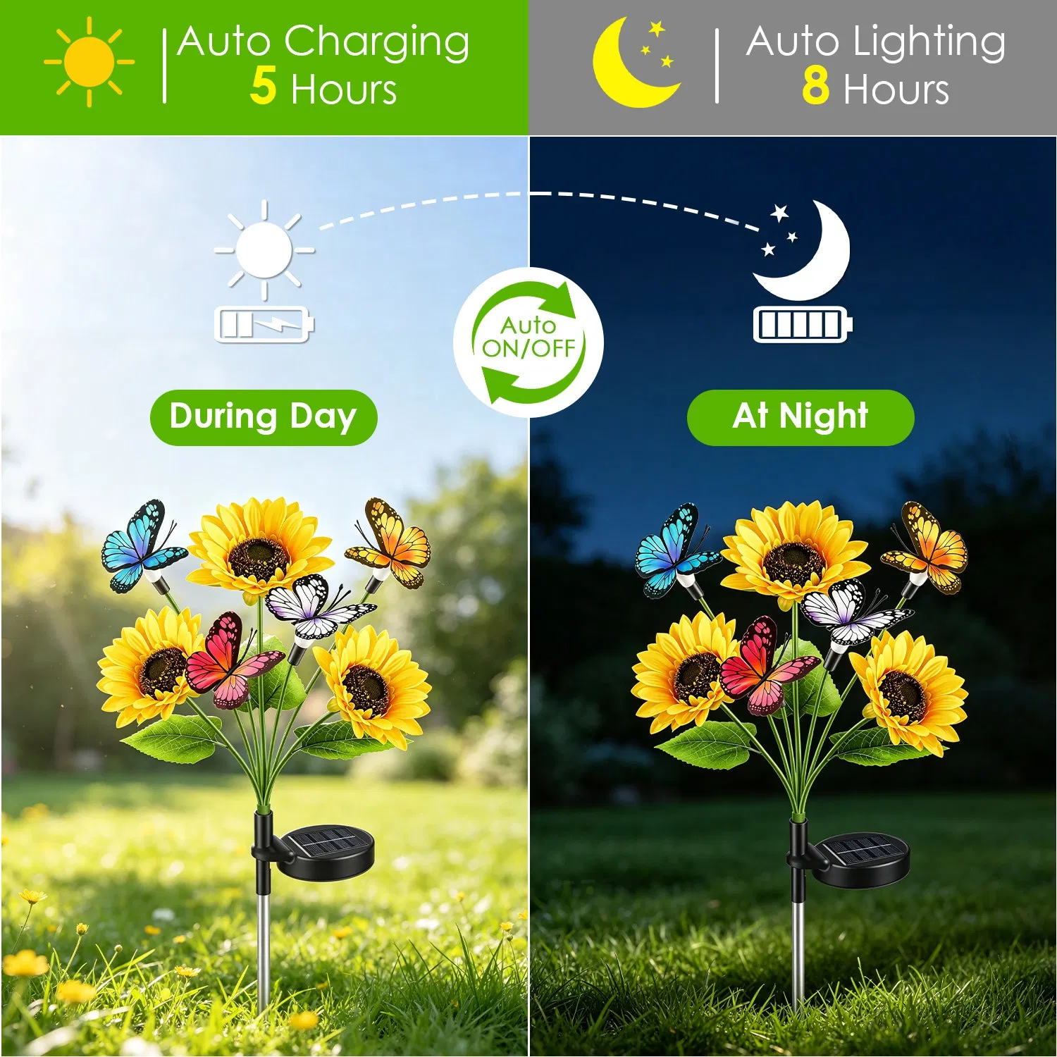 Decorative Solar Sunflower Garden Lights,4 Pack Decorative Butterfly Accent, 2 Lighting Modes, IP44 Waterproof Solar Powered Lights for Outdoor Garden, Lawn, Patio & Flower Bed photo 7