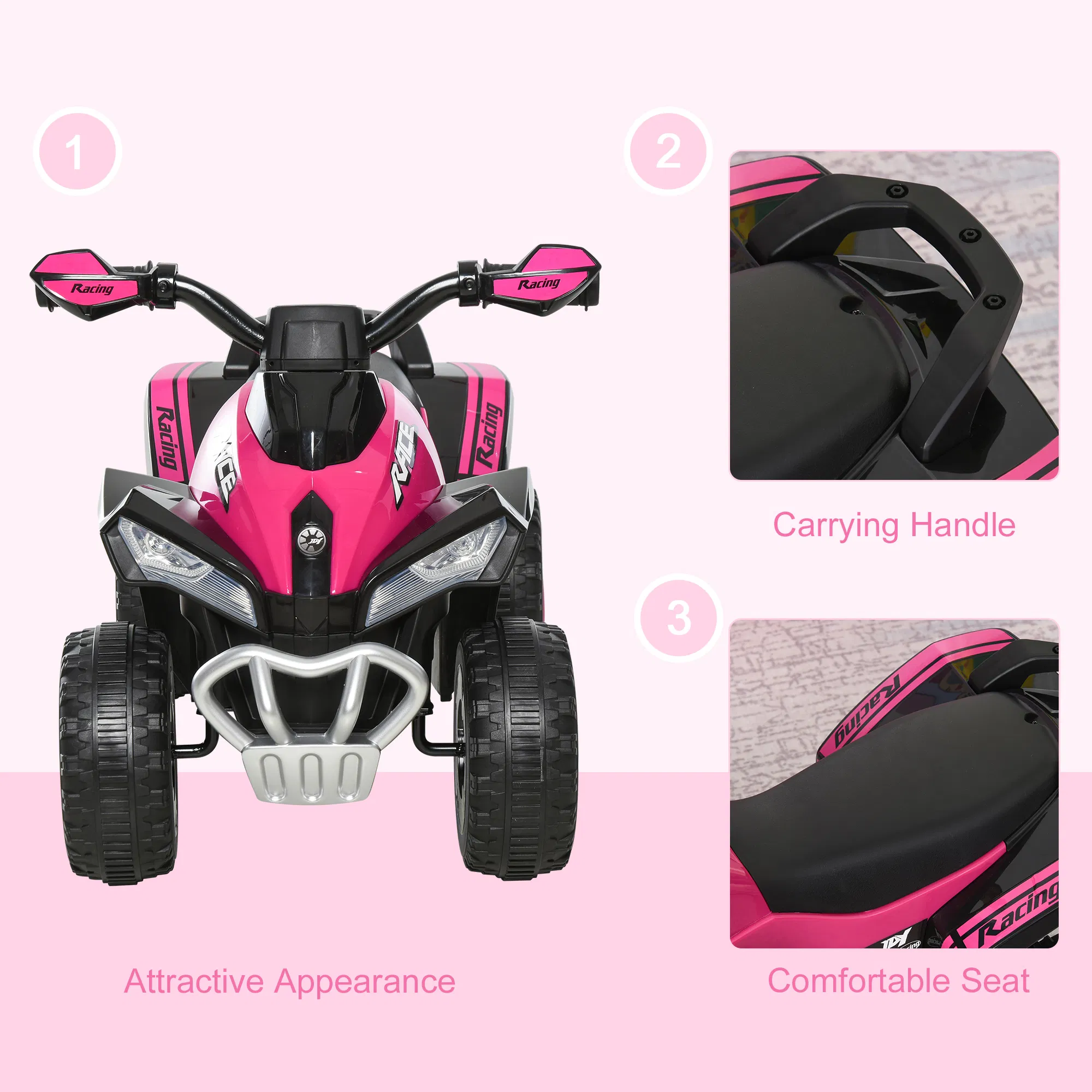No Power 4 Wheels Ride on Toy for Kids, Foot To Floor Slider Toddler Ride-on Car with Music, Lightening, for 18-36 Months Pink photo 3