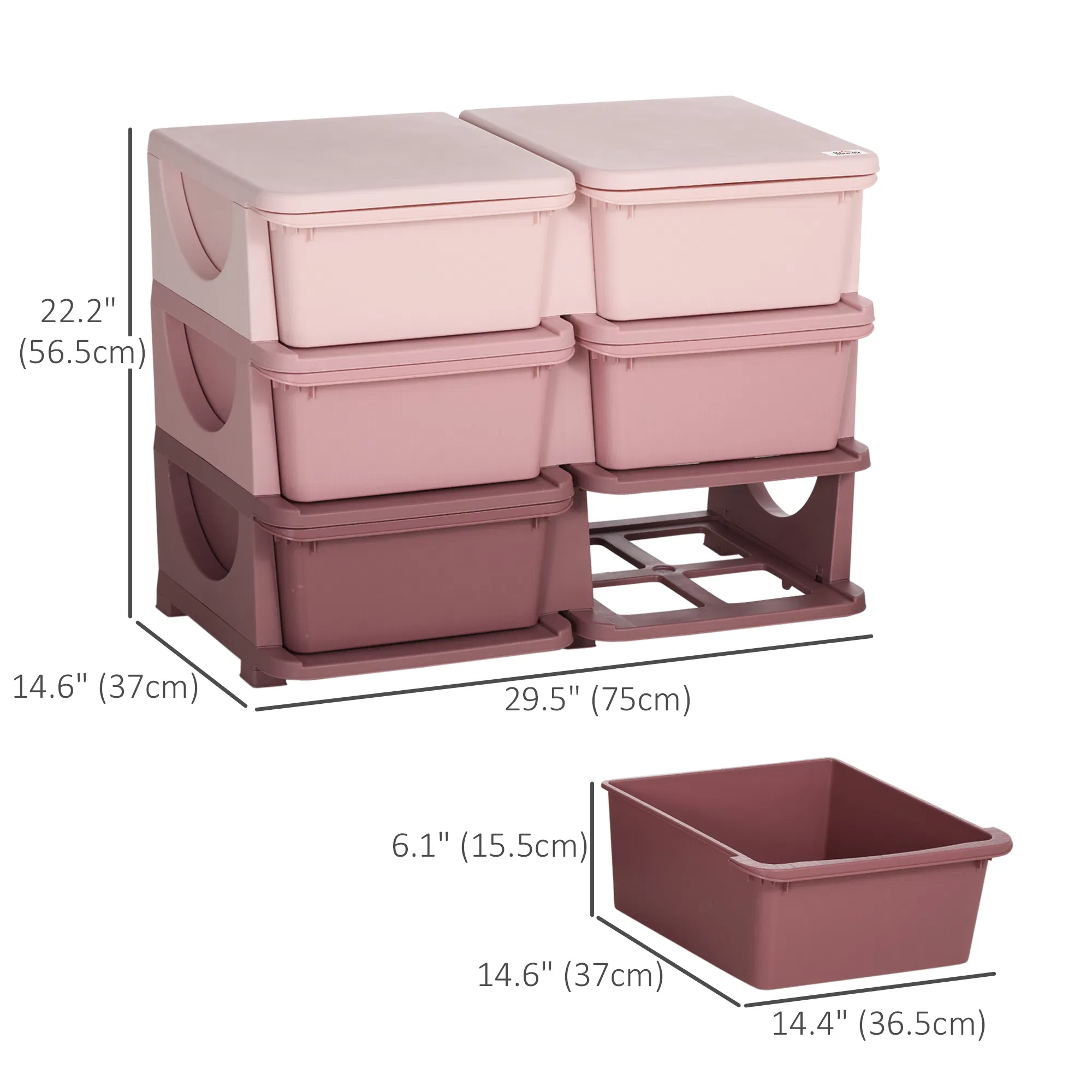 3 Tier Kids Toy Organizer and Storage Bins with 6 Plastic Drawers, Pink photo 2